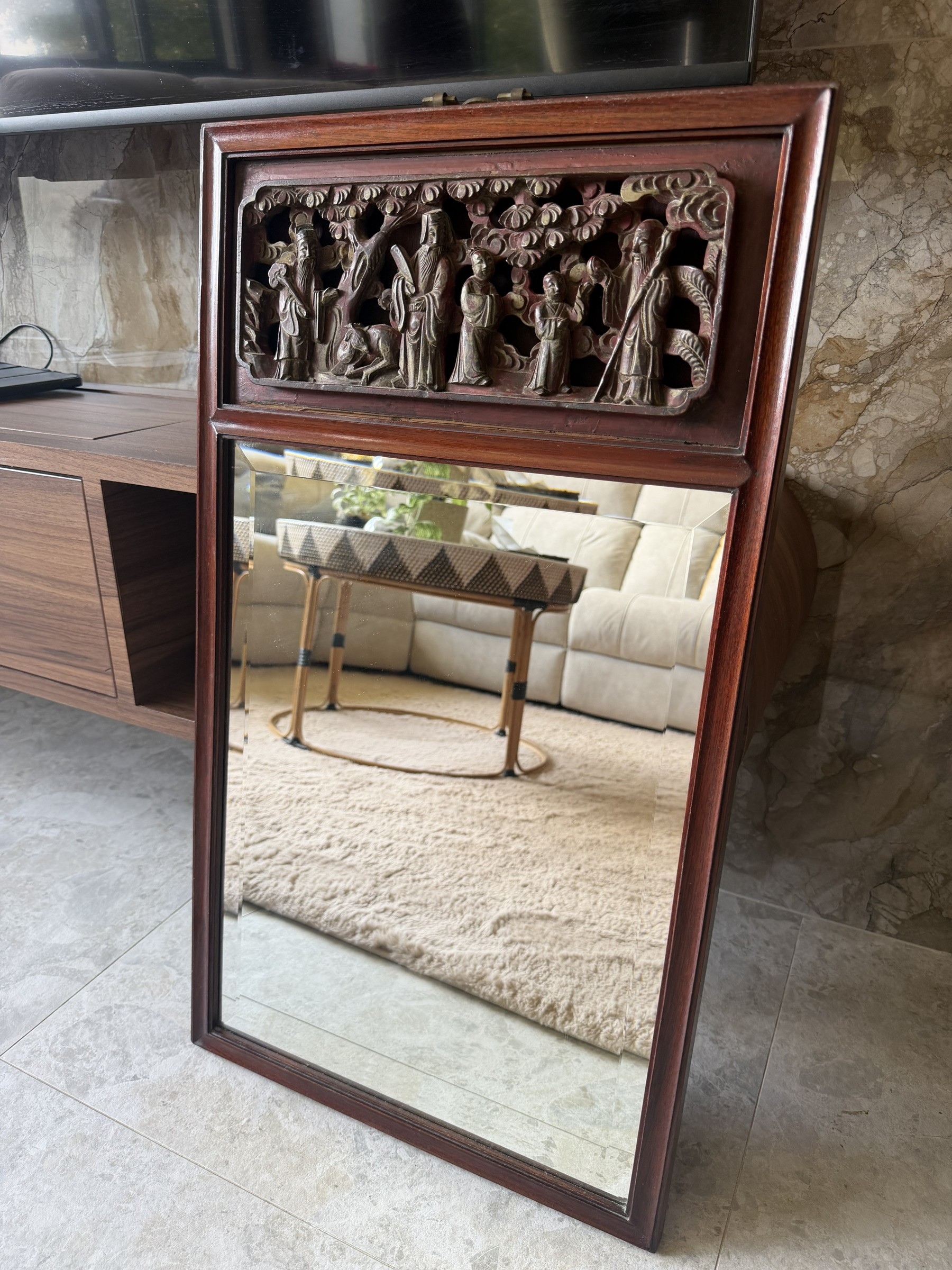 Teochew Gilt Carved Panel Mirror