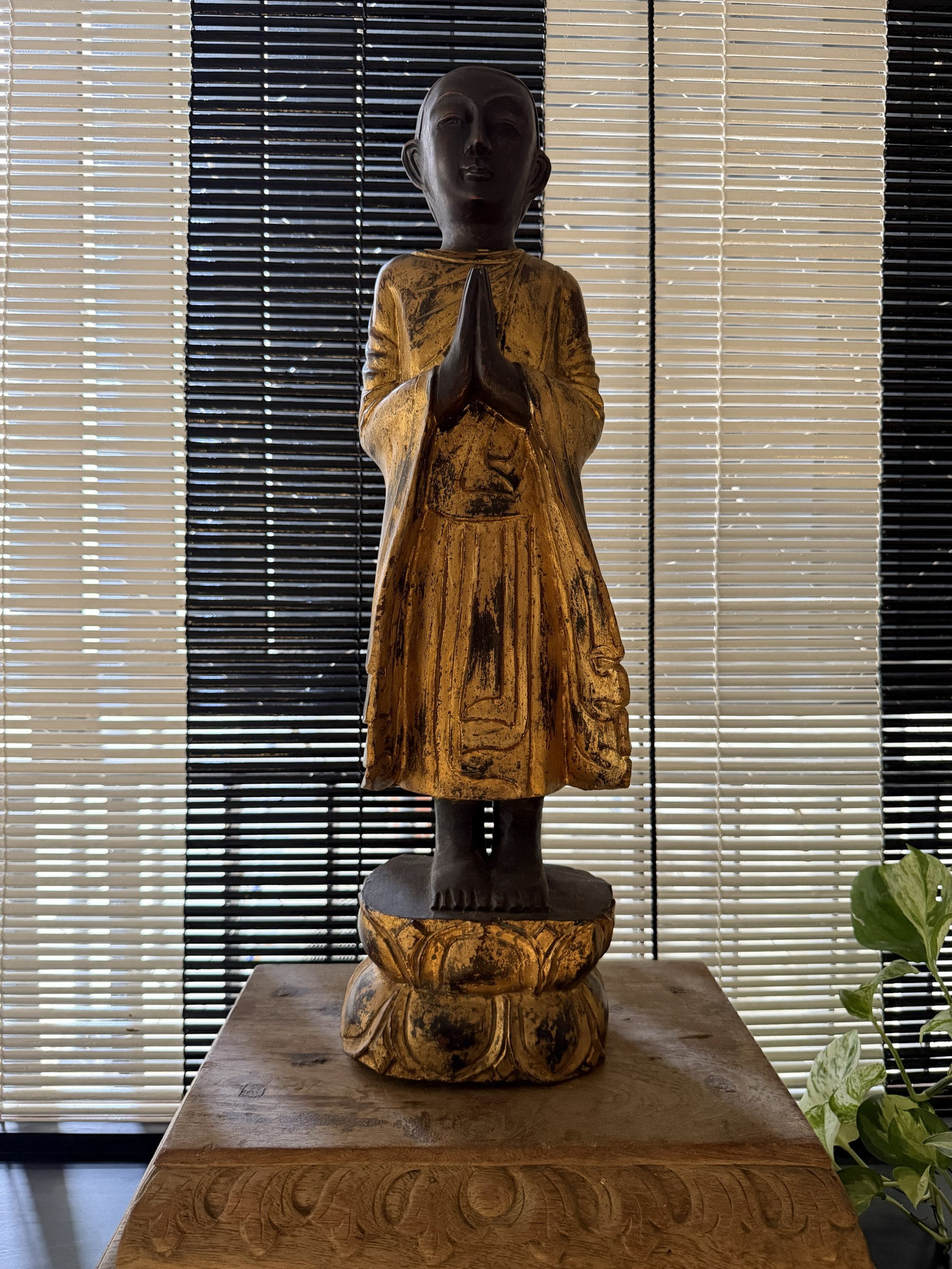 Carved Wood Praying Disciple view 2