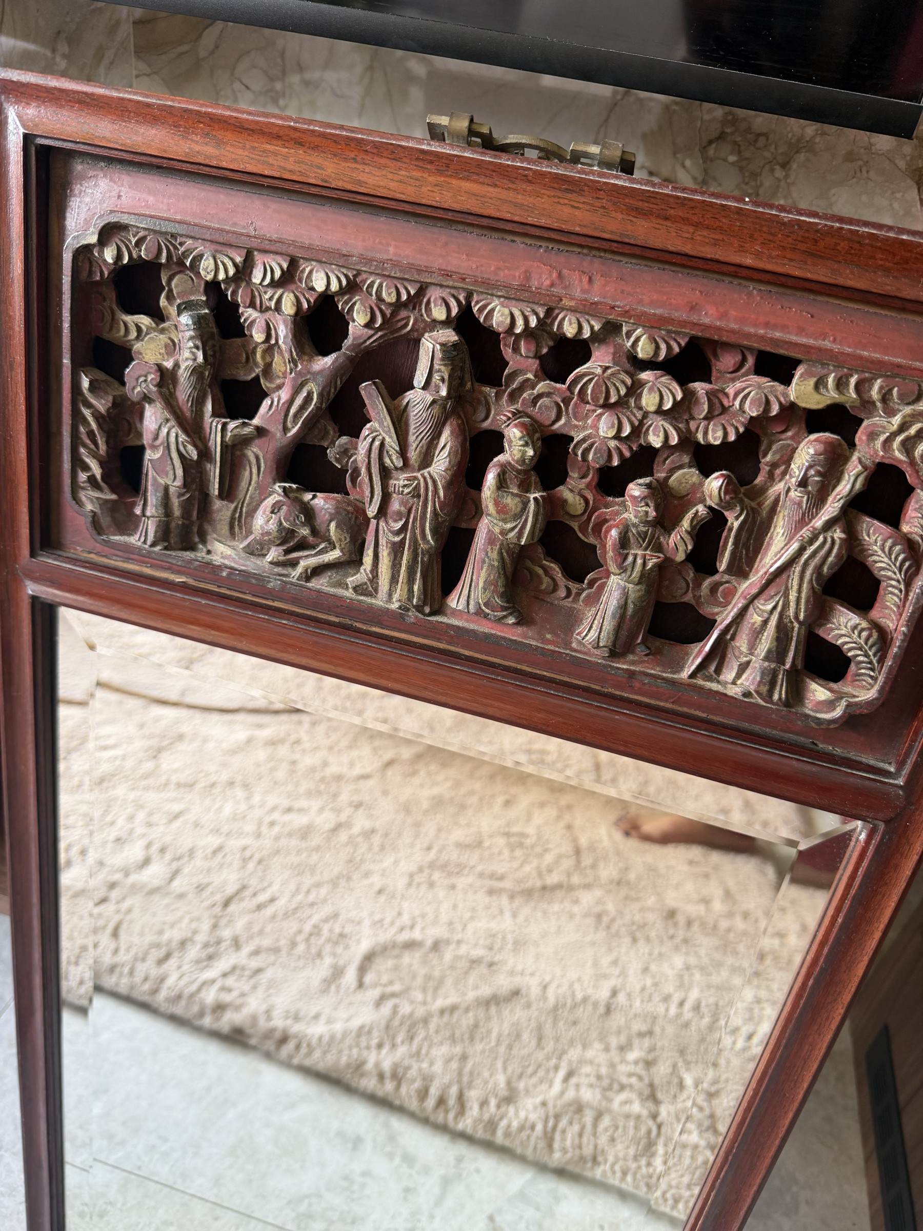 Teochew Gilt Carved Panel Mirror view 2