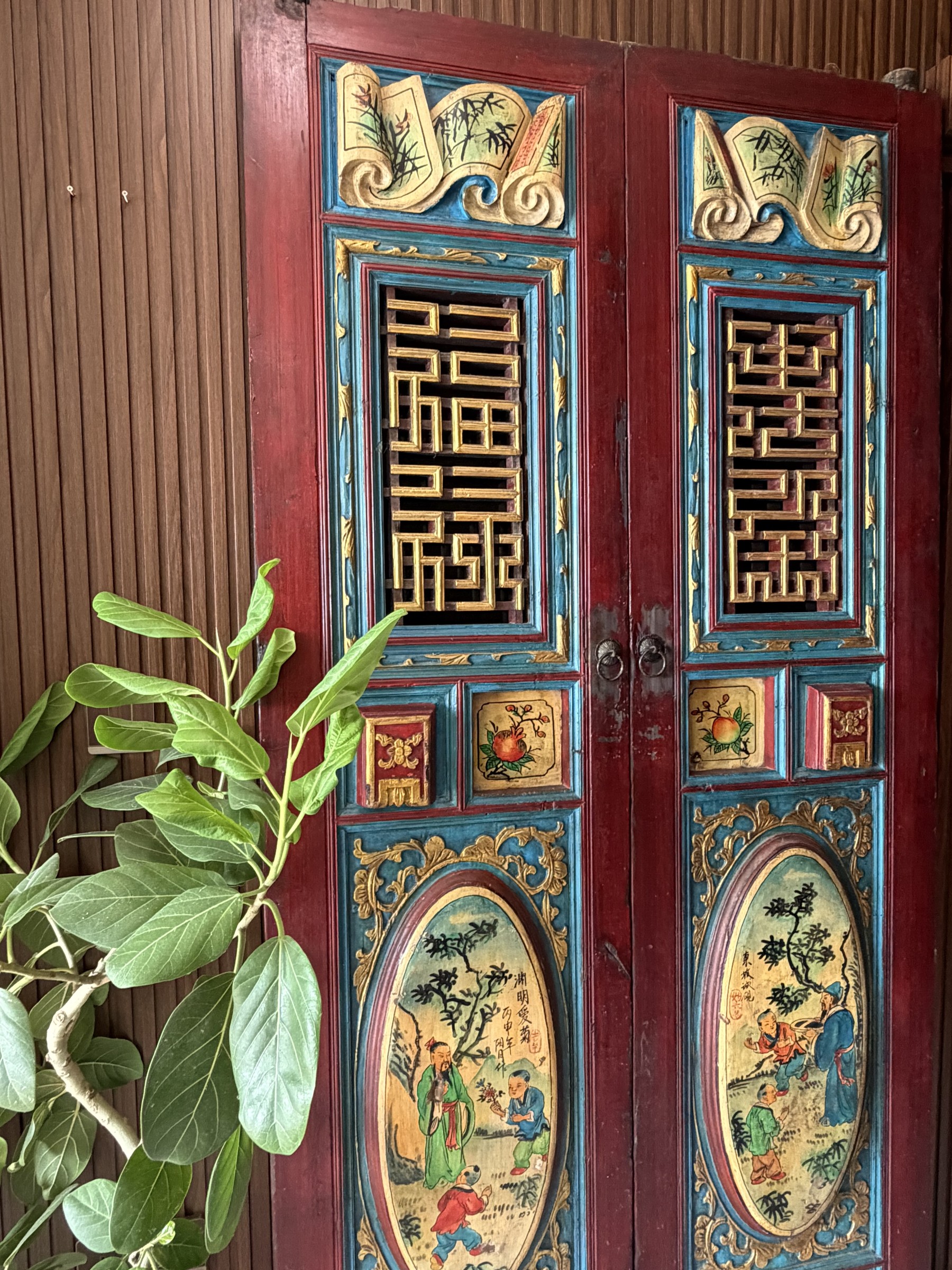 Pair of Fujian Painted Doors with Literati Panels view 2