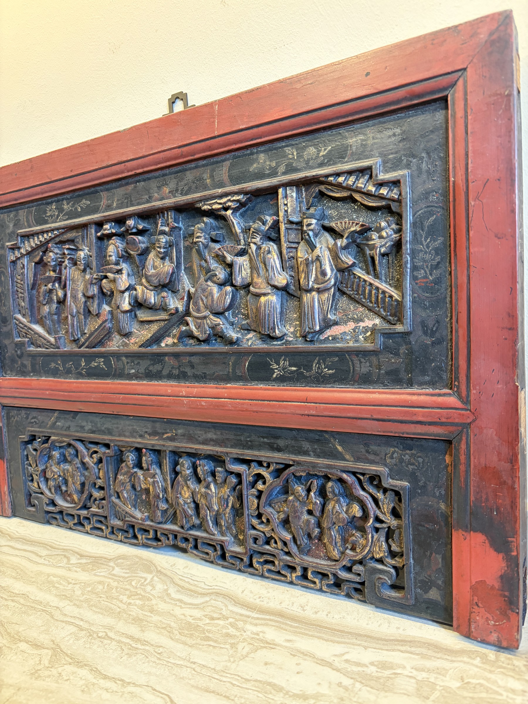 Teochew Gilt Lacquer Panel with Court Scenes view 2