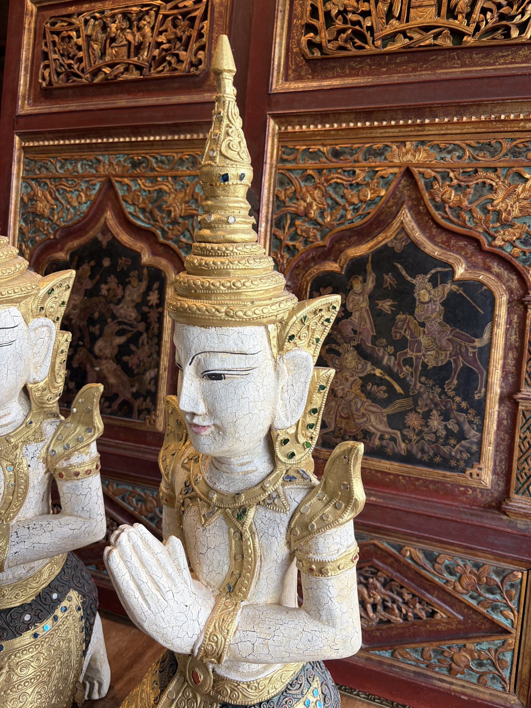 Pair of Burmese Kneeling Temple Guardians view 2