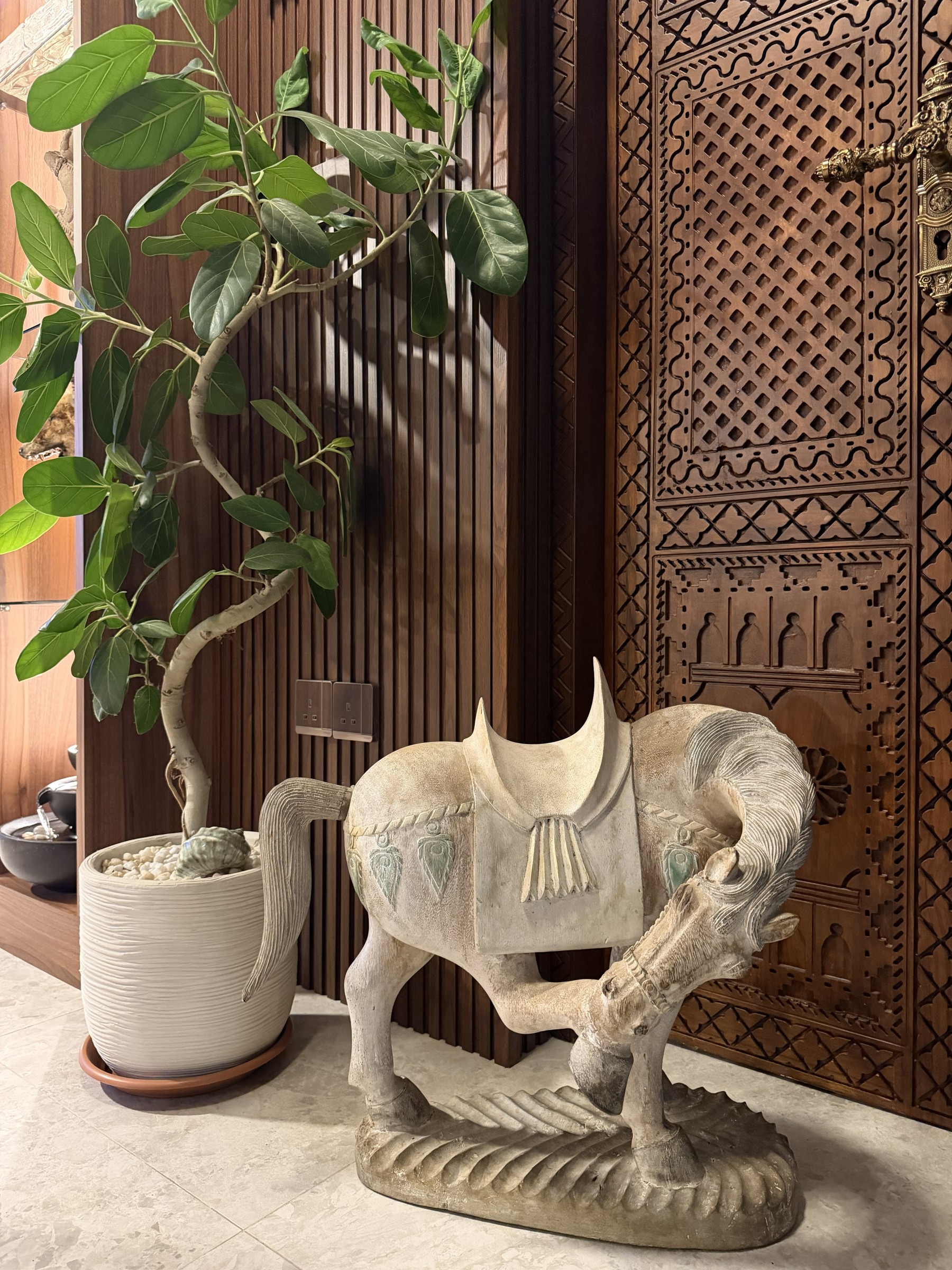 Whitewashed Tang-Style Horse with Raised Foreleg view 2