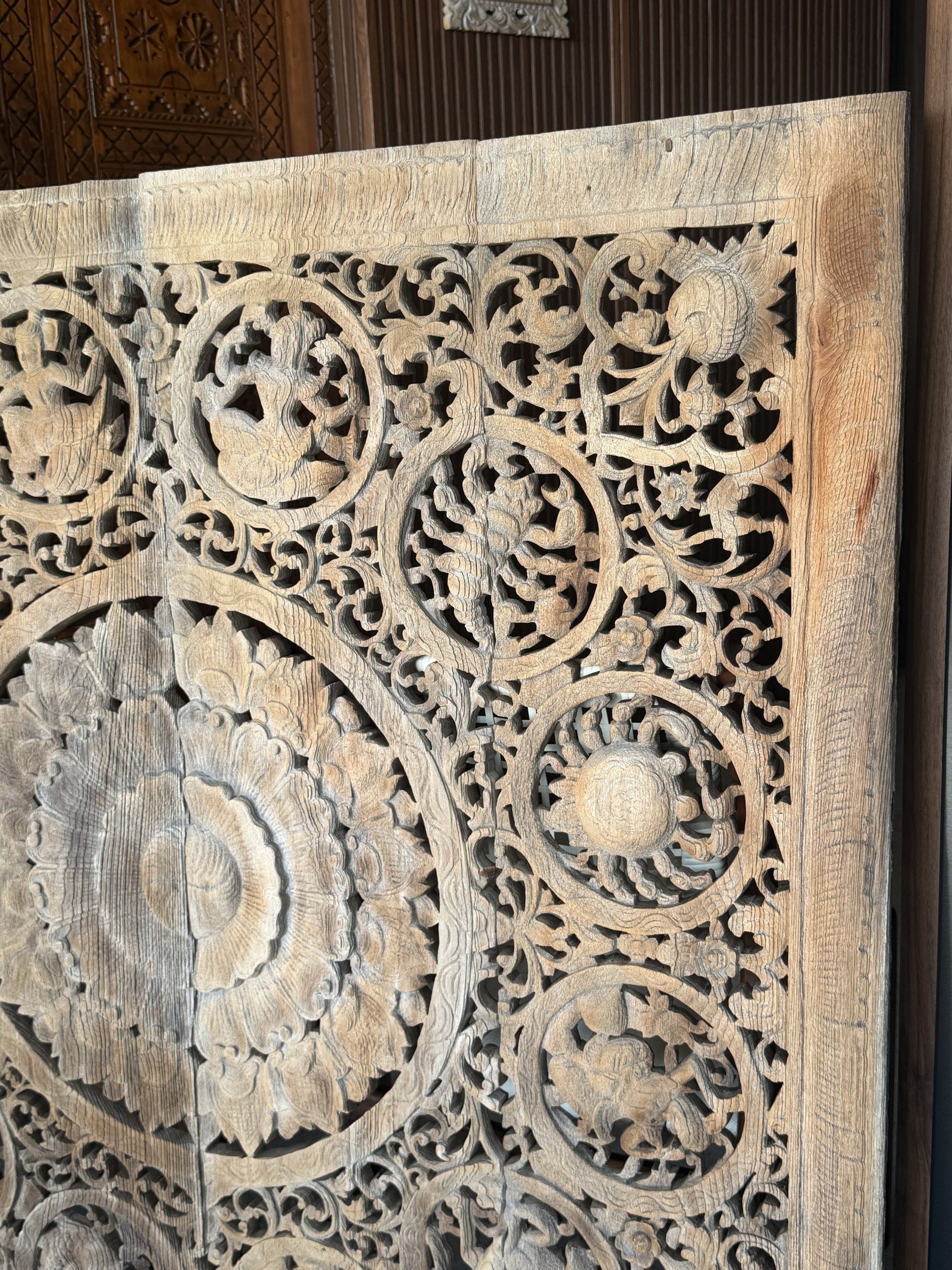 Carved Teak Zodiac Panel Set with Lotus Medallion view 2