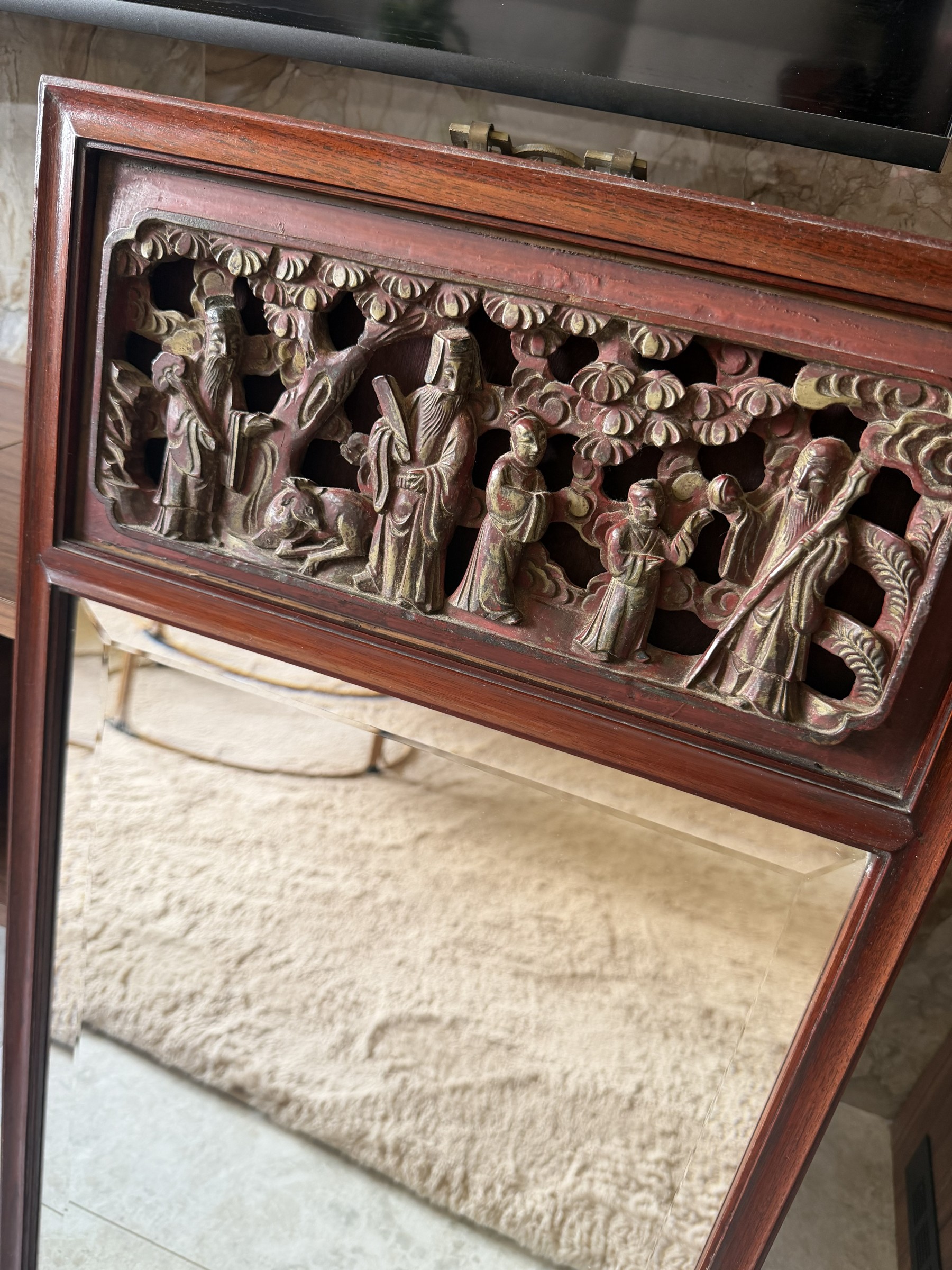 Teochew Gilt Carved Panel Mirror view 3