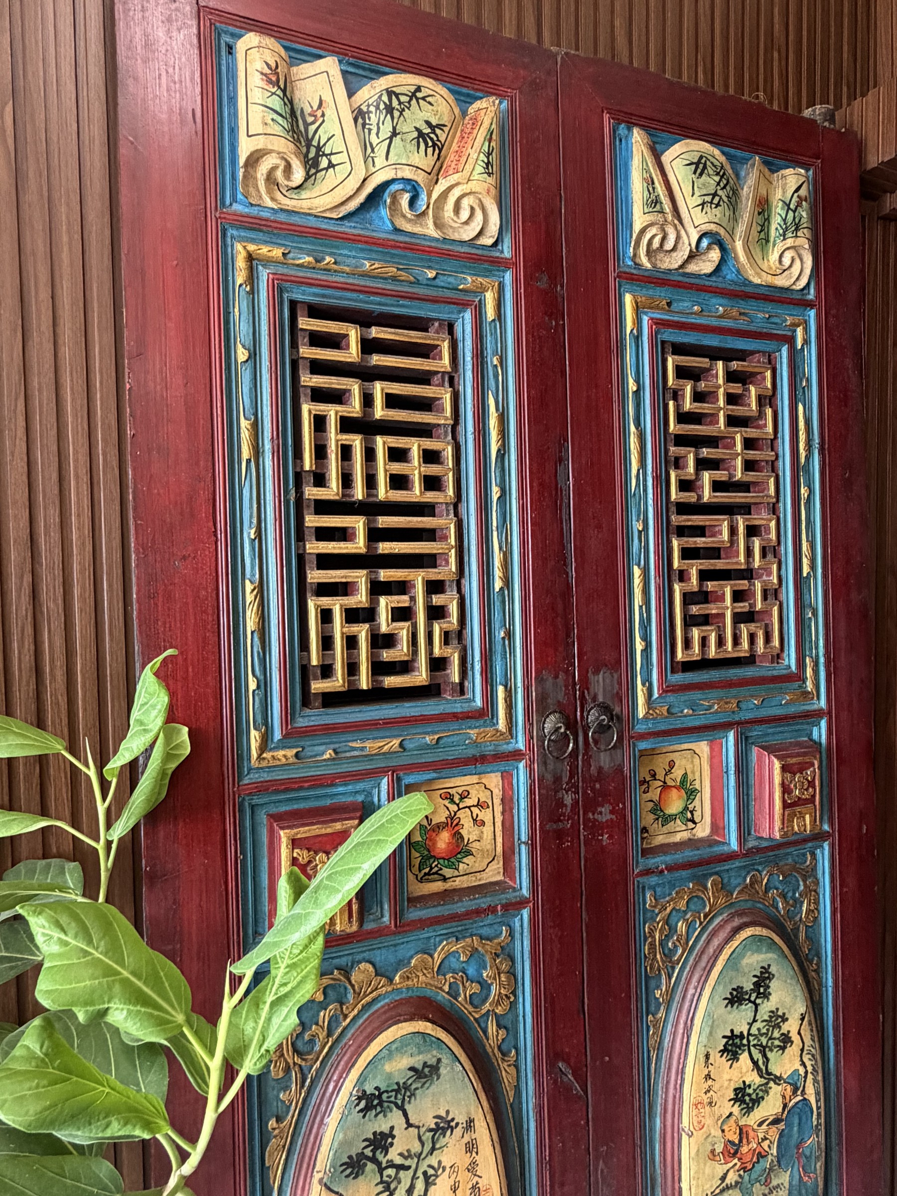 Pair of Fujian Painted Doors with Literati Panels view 3