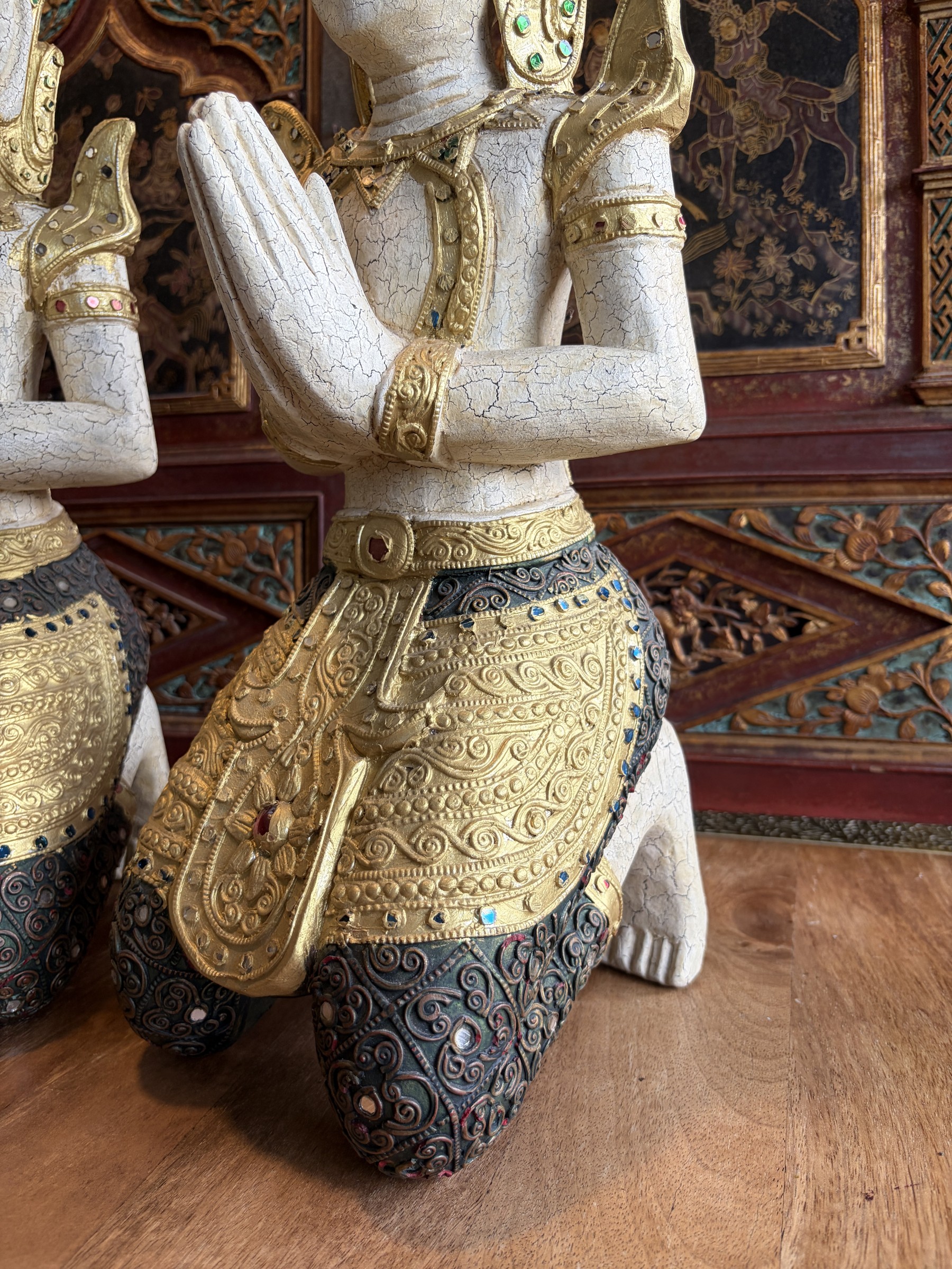 Pair of Burmese Kneeling Temple Guardians view 3