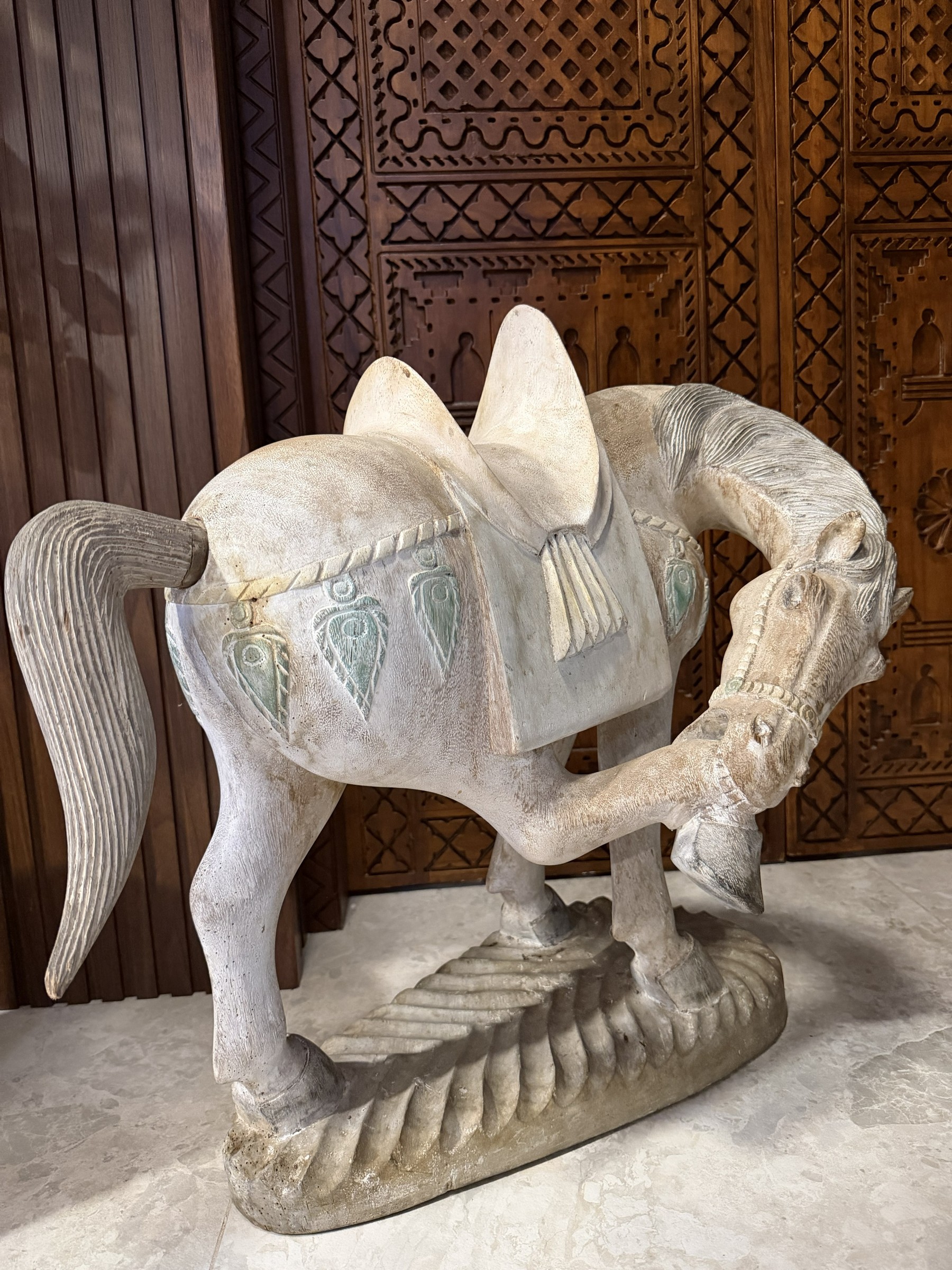 Whitewashed Tang-Style Horse with Raised Foreleg view 3
