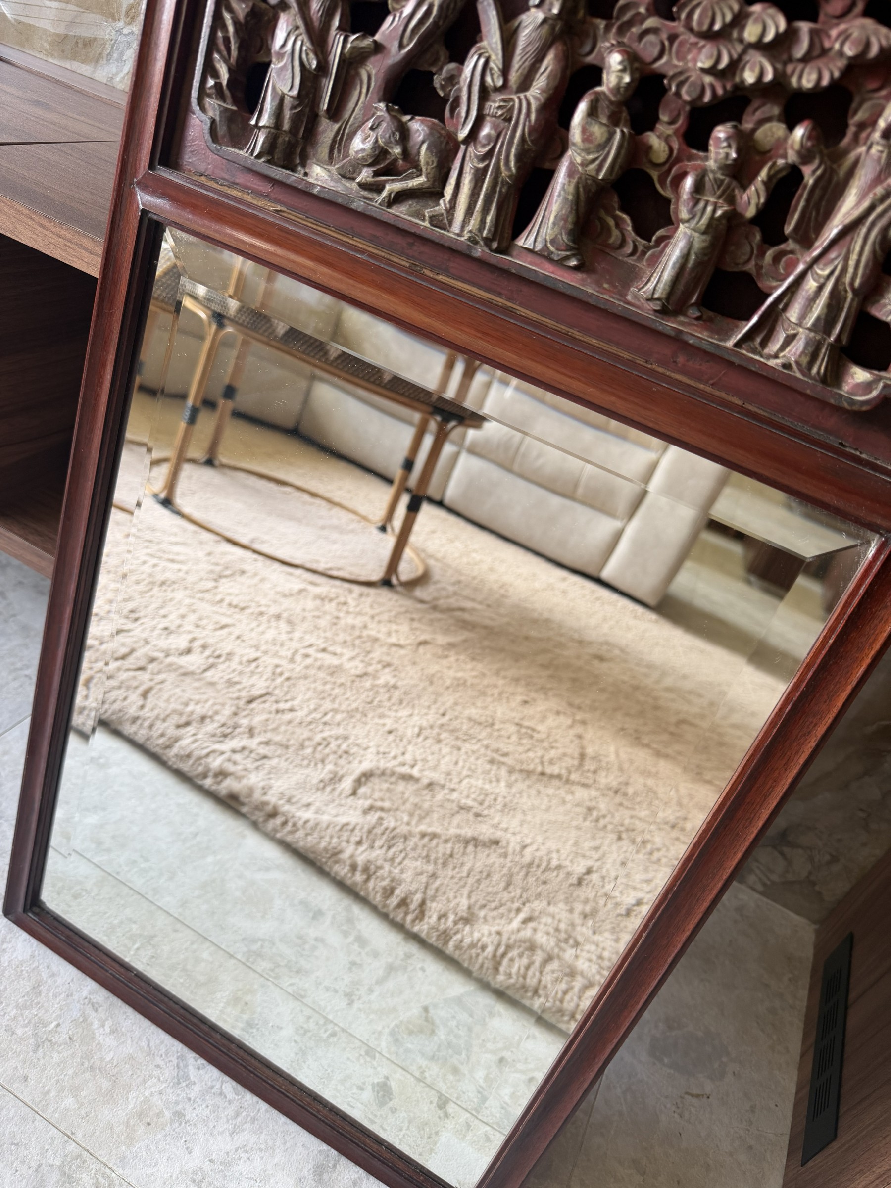 Teochew Gilt Carved Panel Mirror view 4