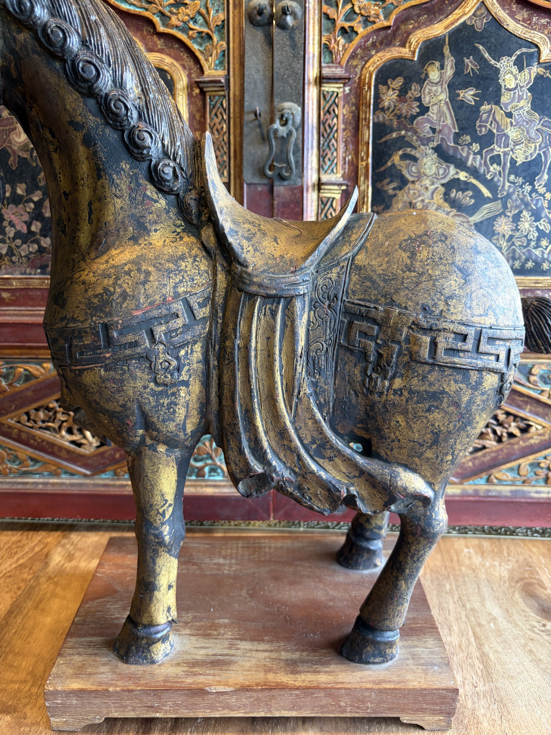 Gilt Lacquered Tang-Style Horse with Raised Foreleg view 4
