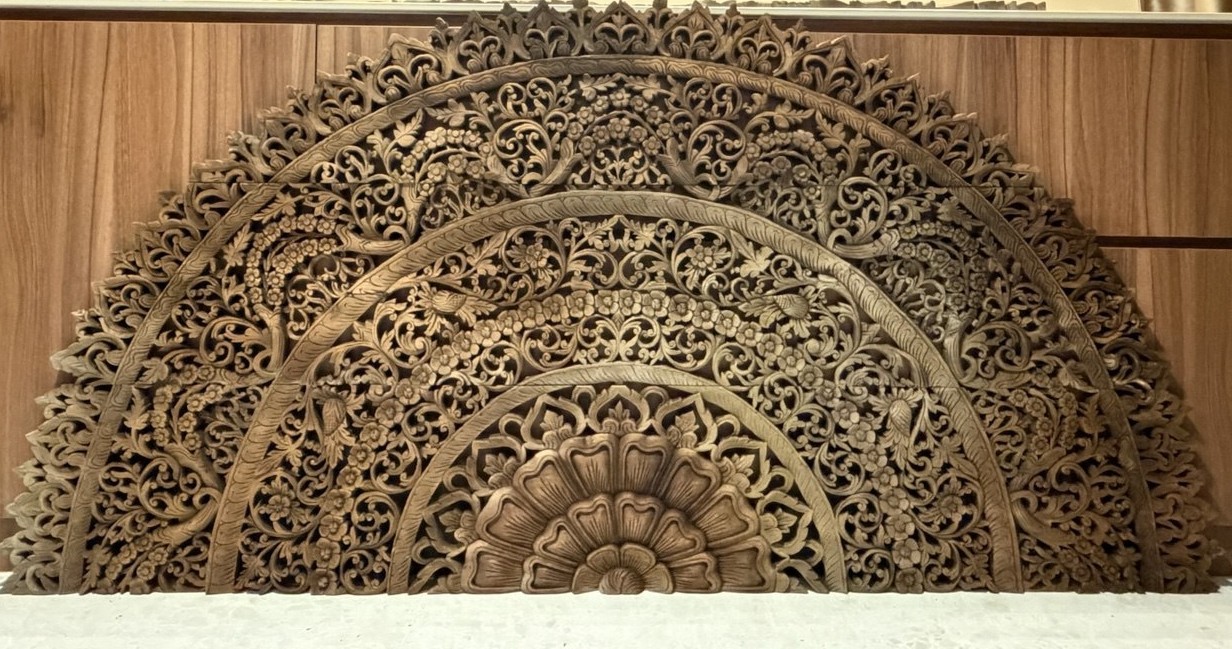 Carved Teak Lotus Mandala Headboard Panel view 4