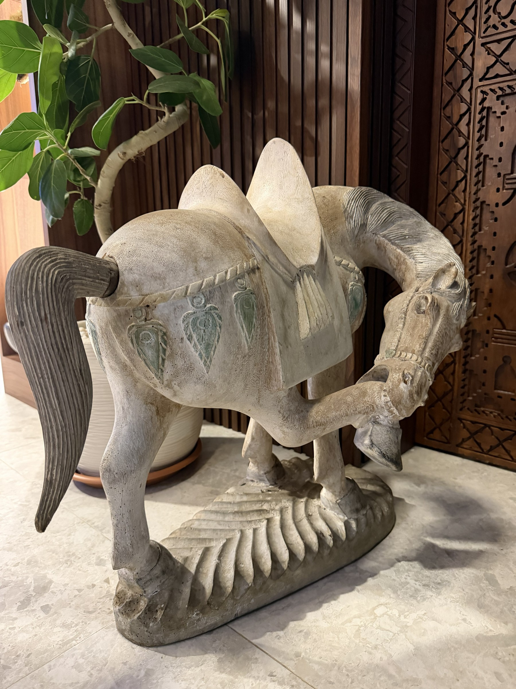 Whitewashed Tang-Style Horse with Raised Foreleg view 4