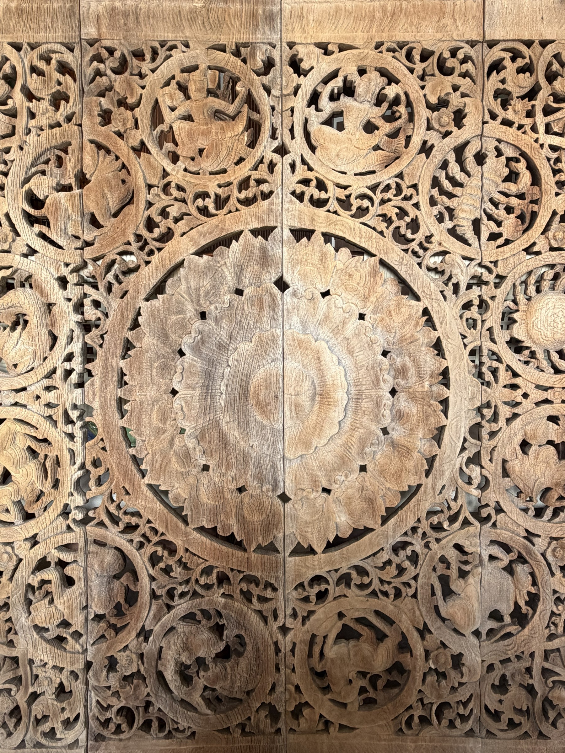 Carved Teak Zodiac Panel Set with Lotus Medallion view 4