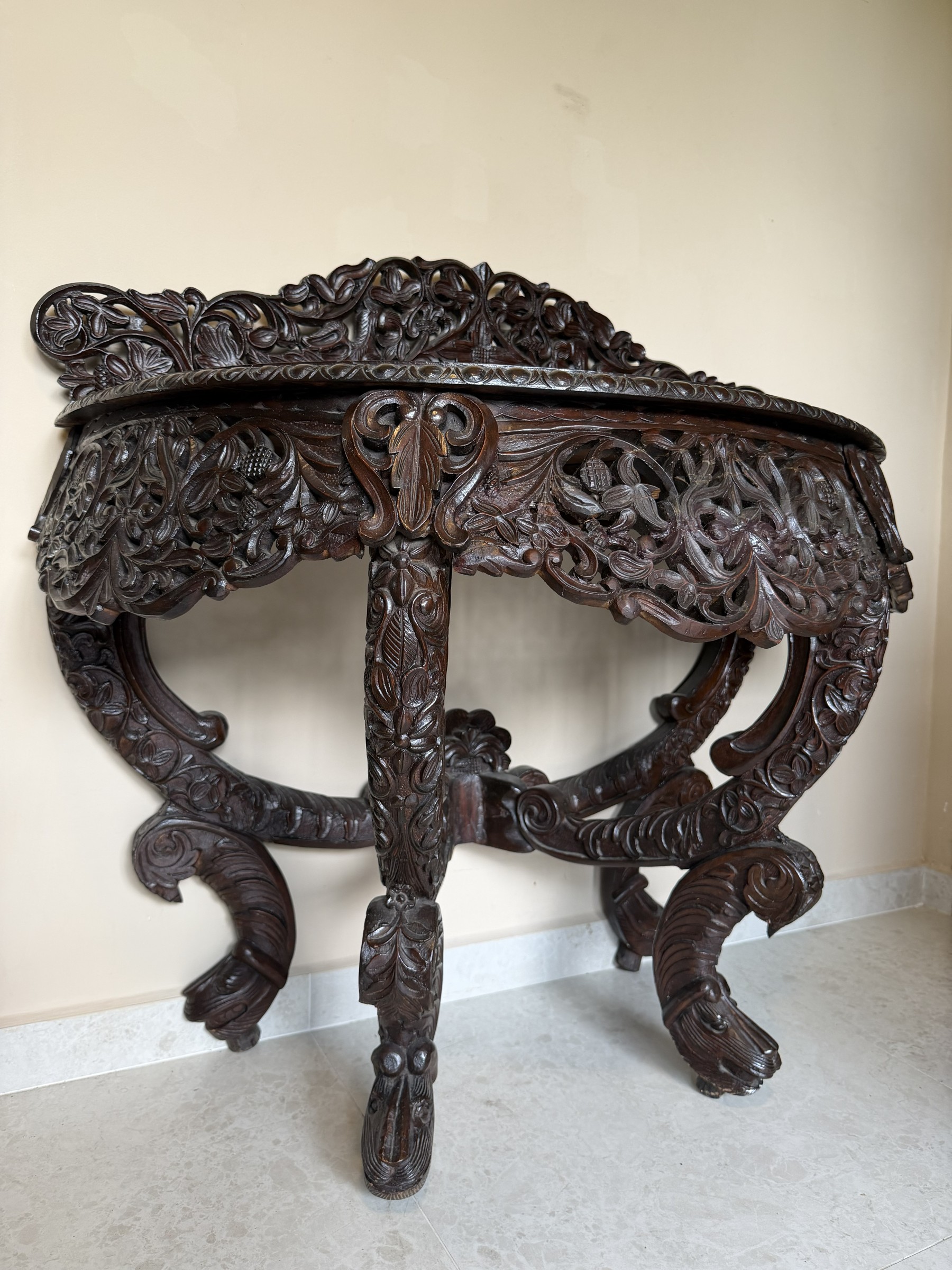 Anglo-Indian Carved Teak Console Table view 5