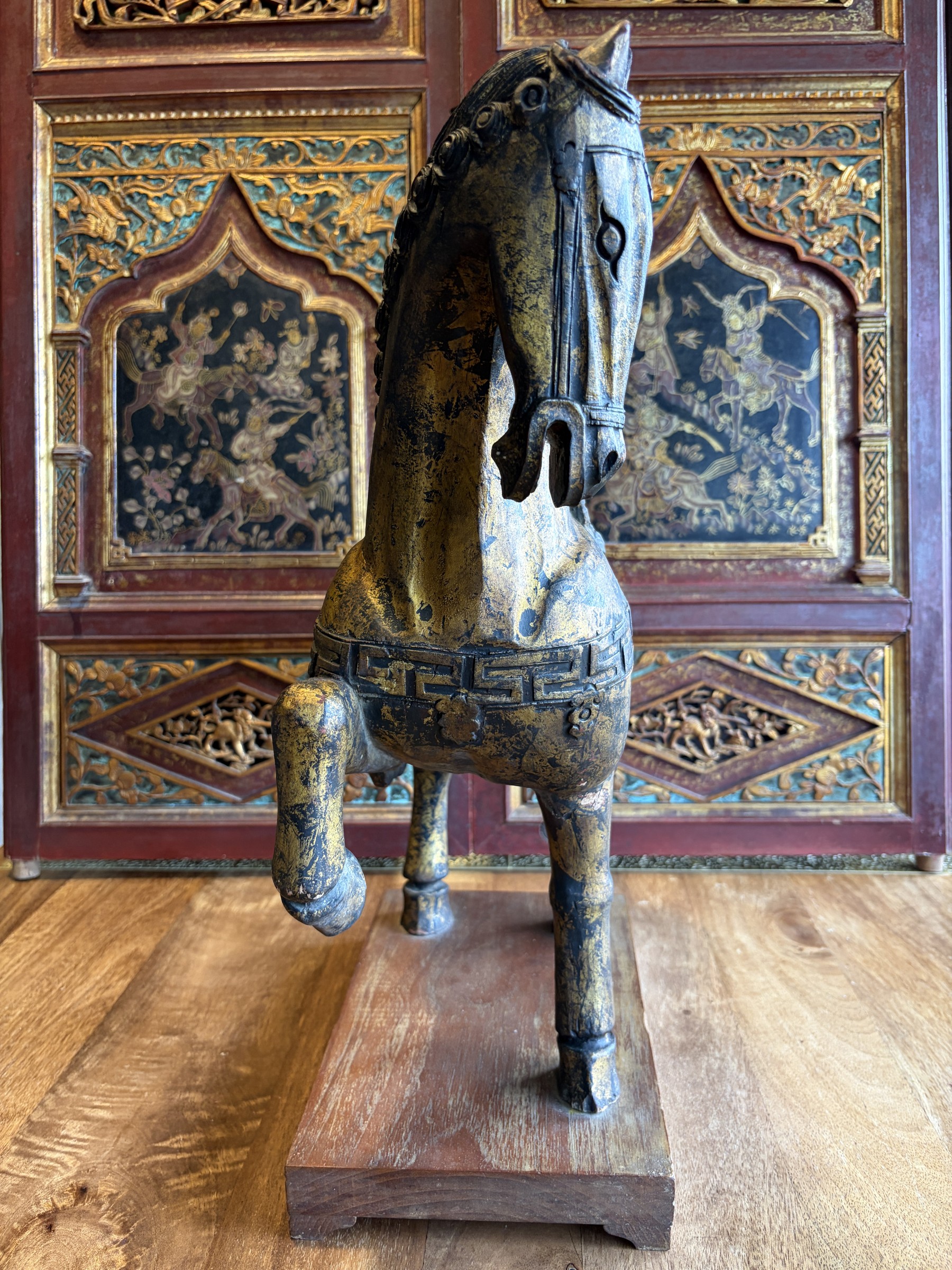 Gilt Lacquered Tang-Style Horse with Raised Foreleg view 5