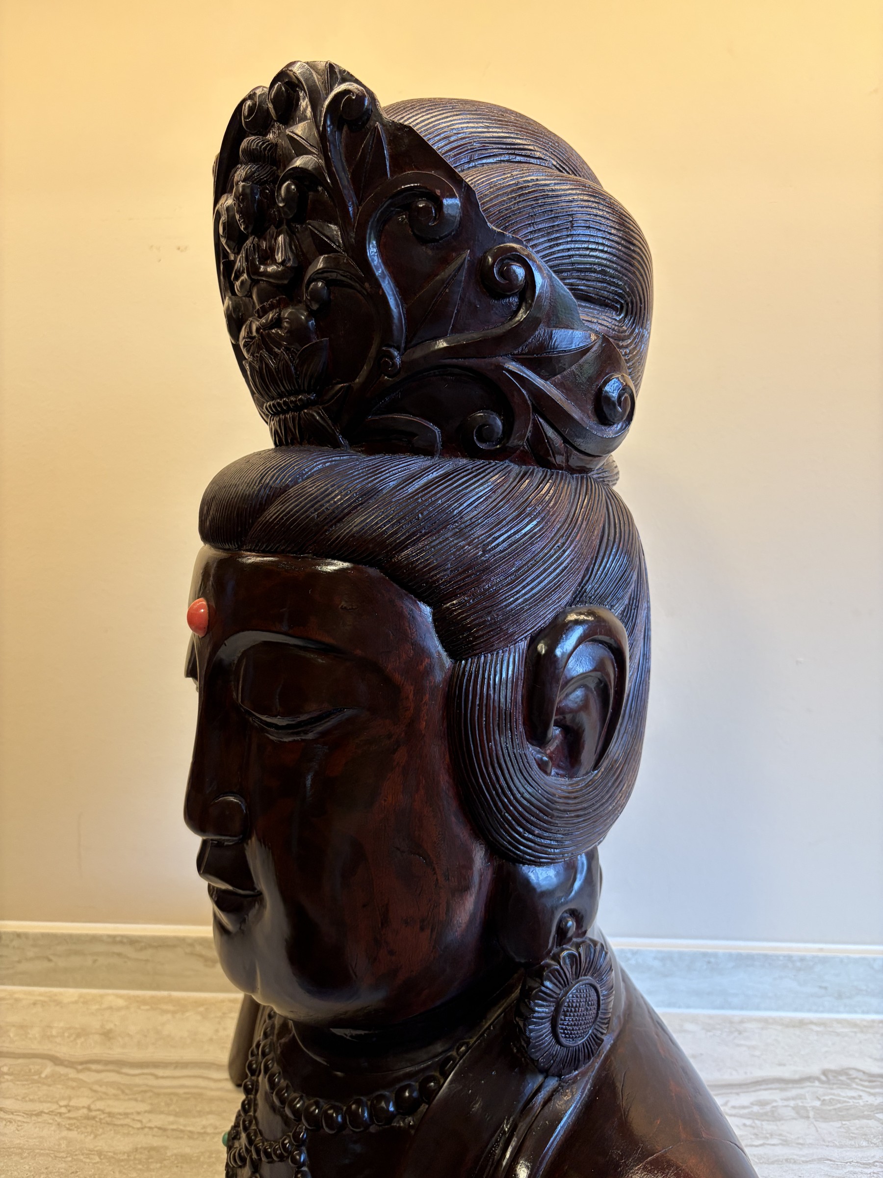 Carved Wood Bust of Guanyin with Amitabha Crown view 5