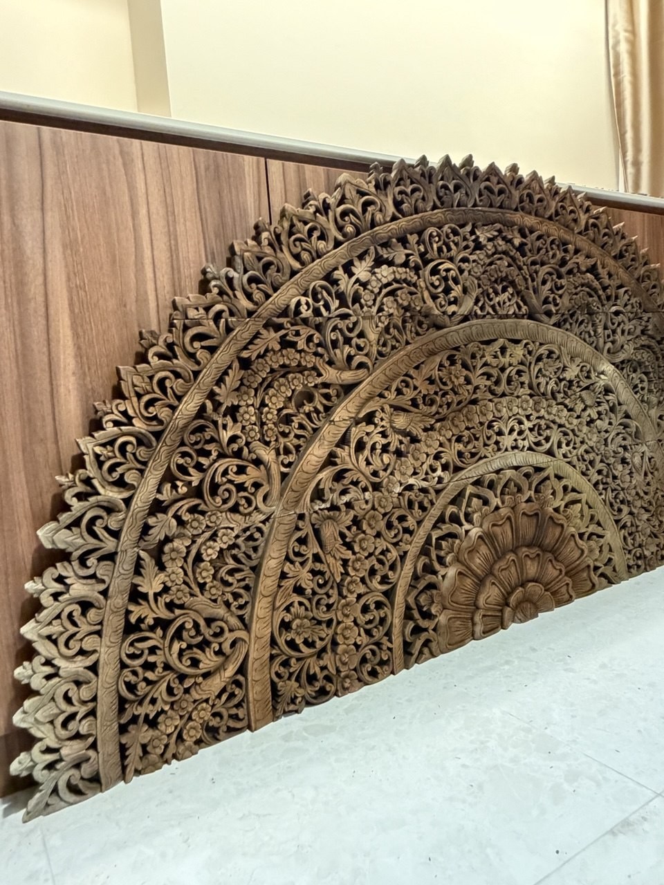 Carved Teak Lotus Mandala Headboard Panel view 5