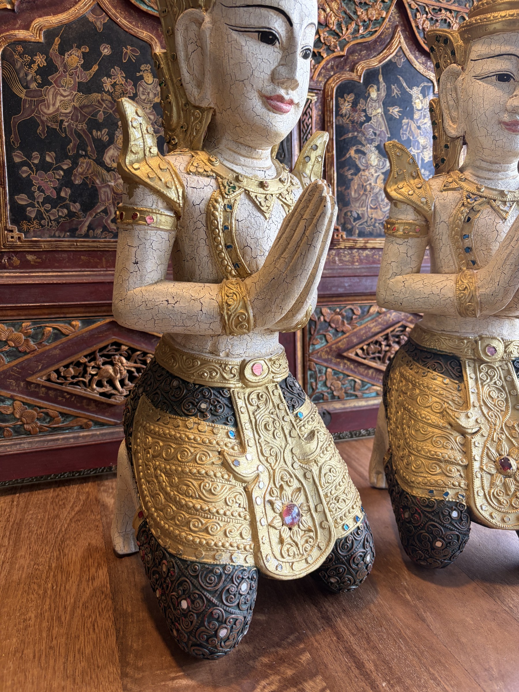 Pair of Burmese Kneeling Temple Guardians view 5