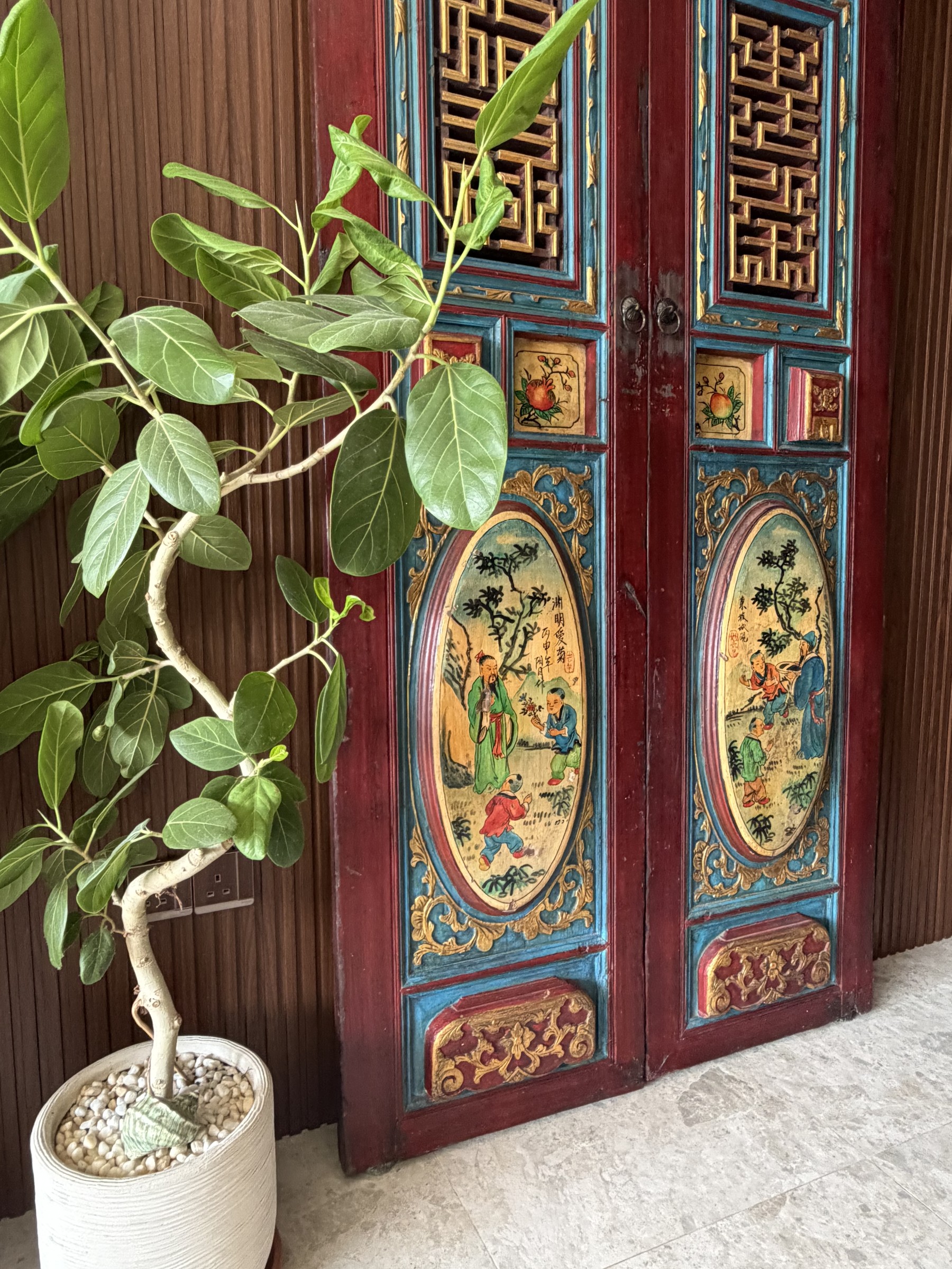 Pair of Fujian Painted Doors with Literati Panels view 6