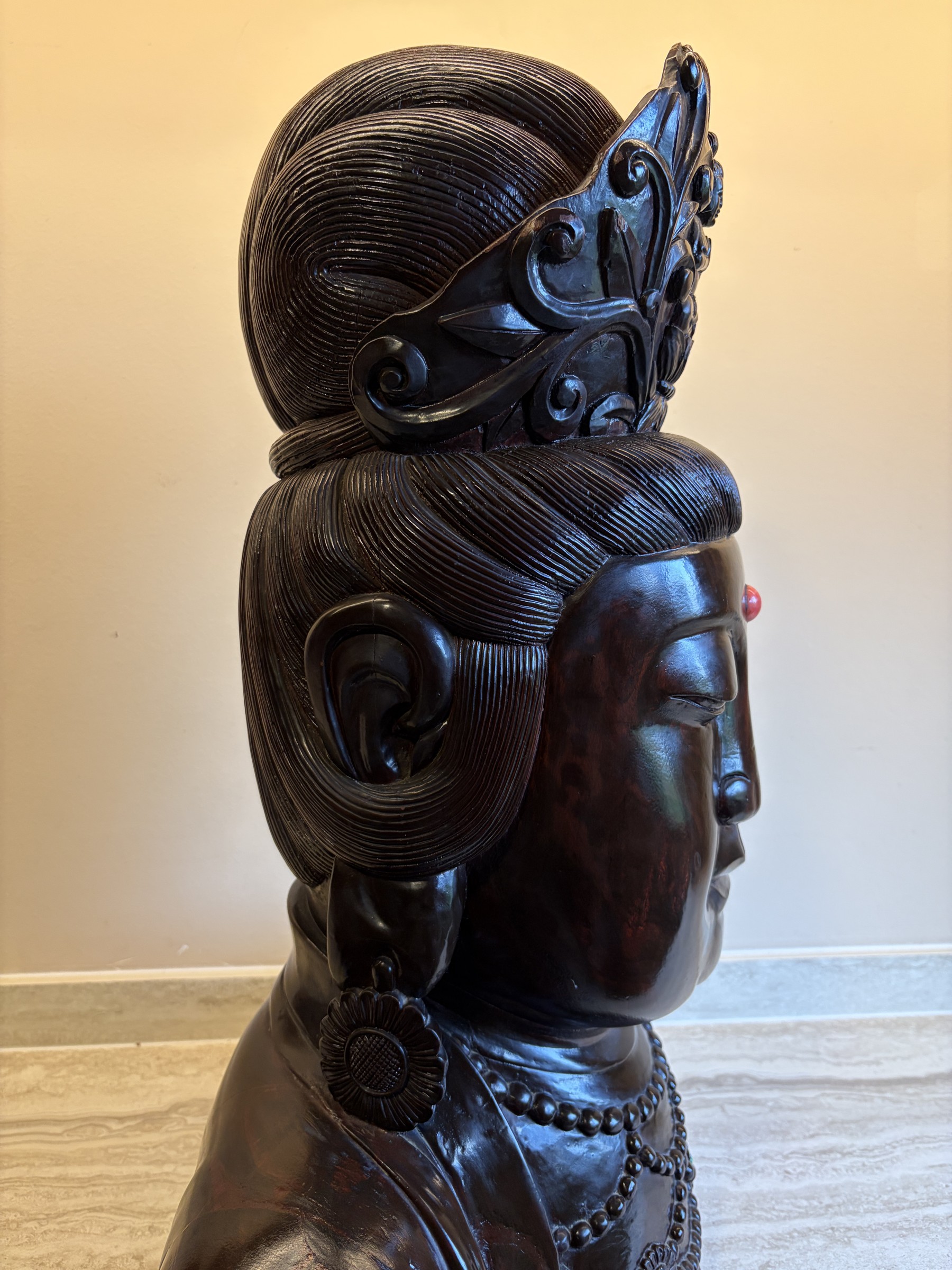 Carved Wood Bust of Guanyin with Amitabha Crown view 6