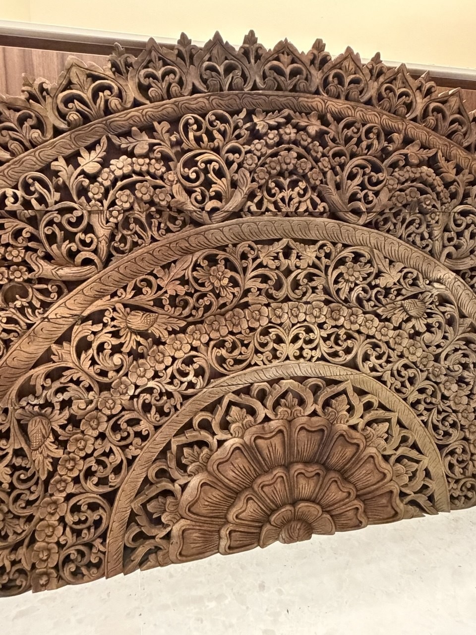 Carved Teak Lotus Mandala Headboard Panel view 6
