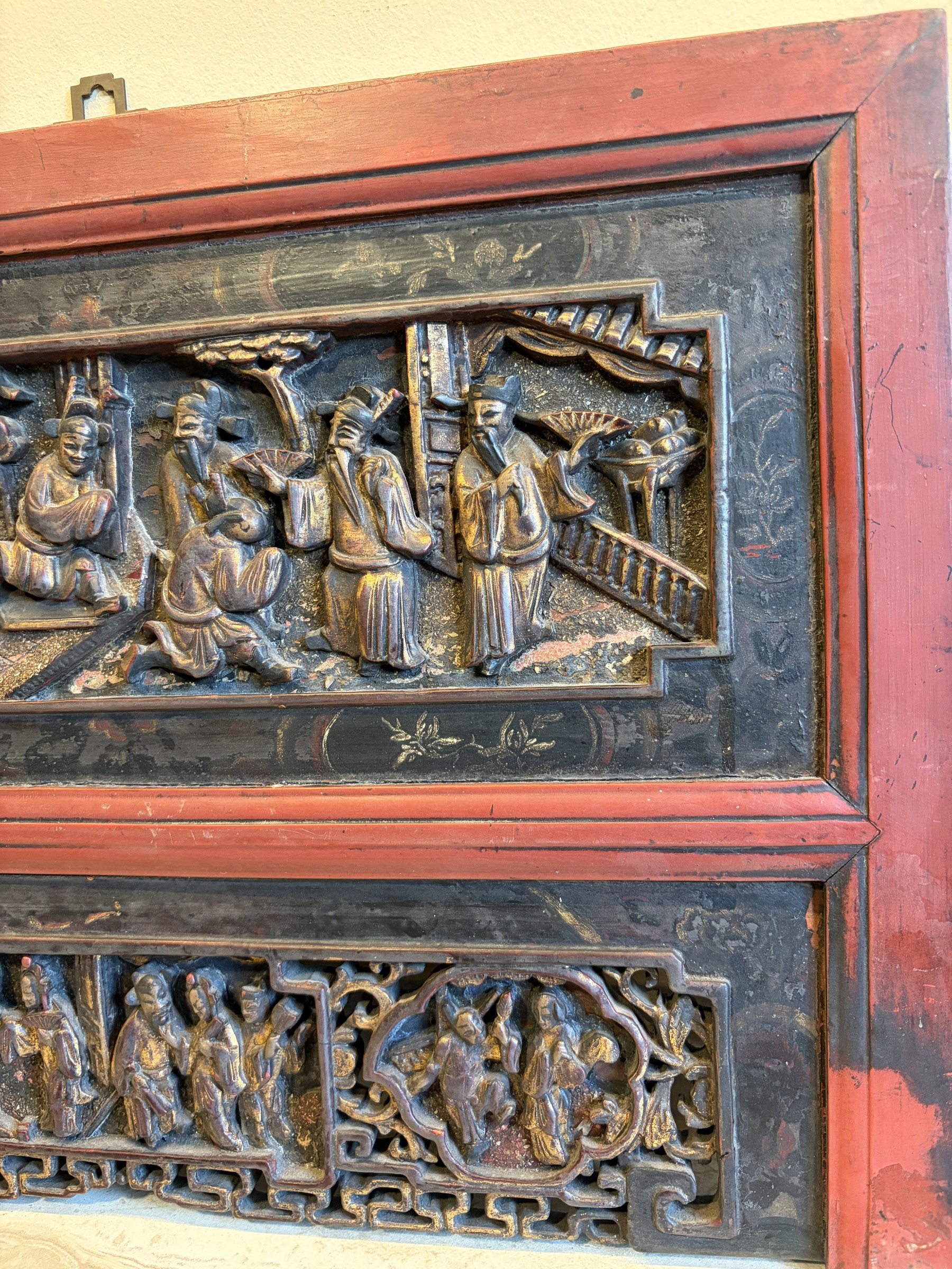 Teochew Gilt Lacquer Panel with Court Scenes view 6