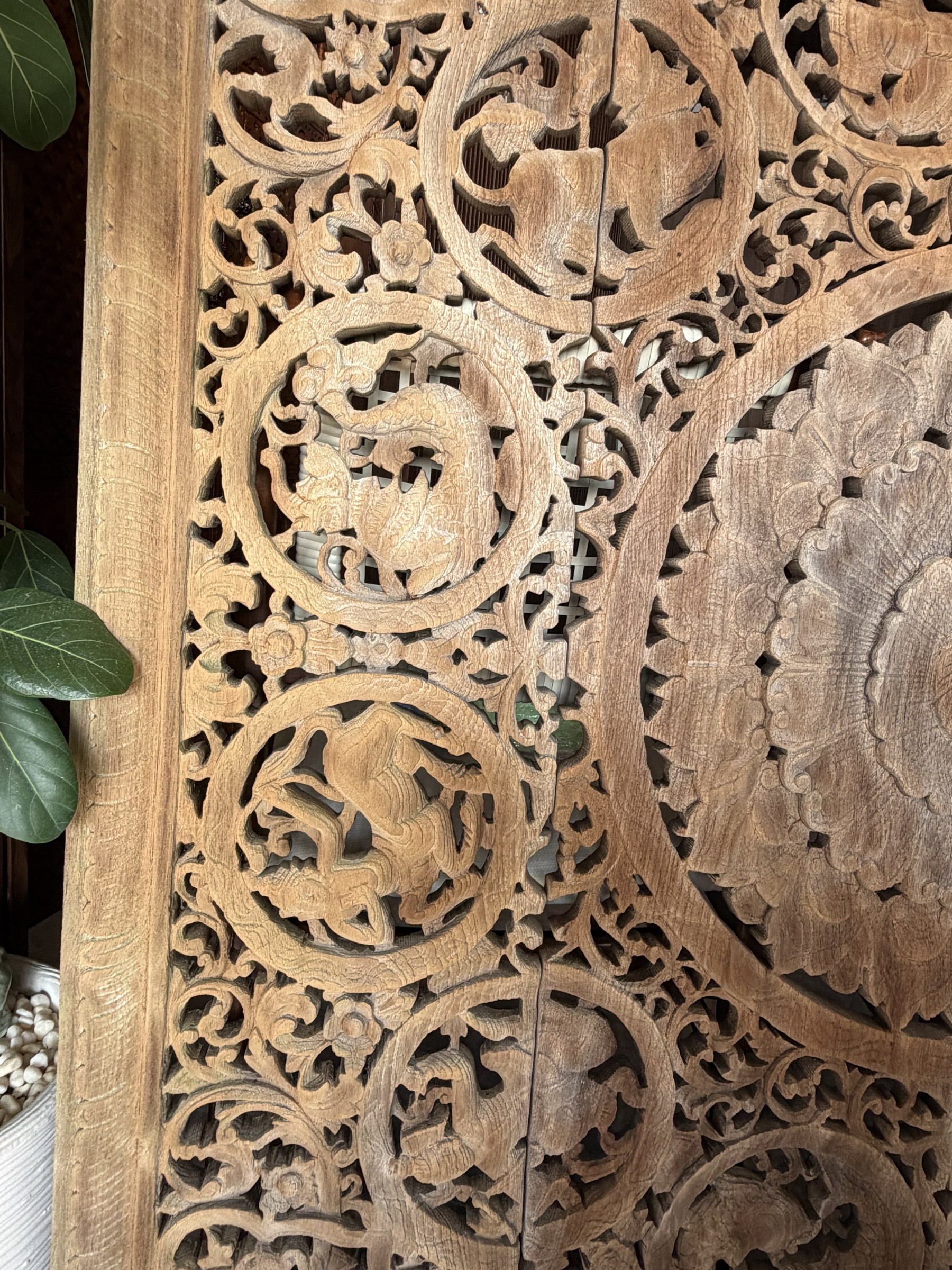 Carved Teak Zodiac Panel Set with Lotus Medallion view 6