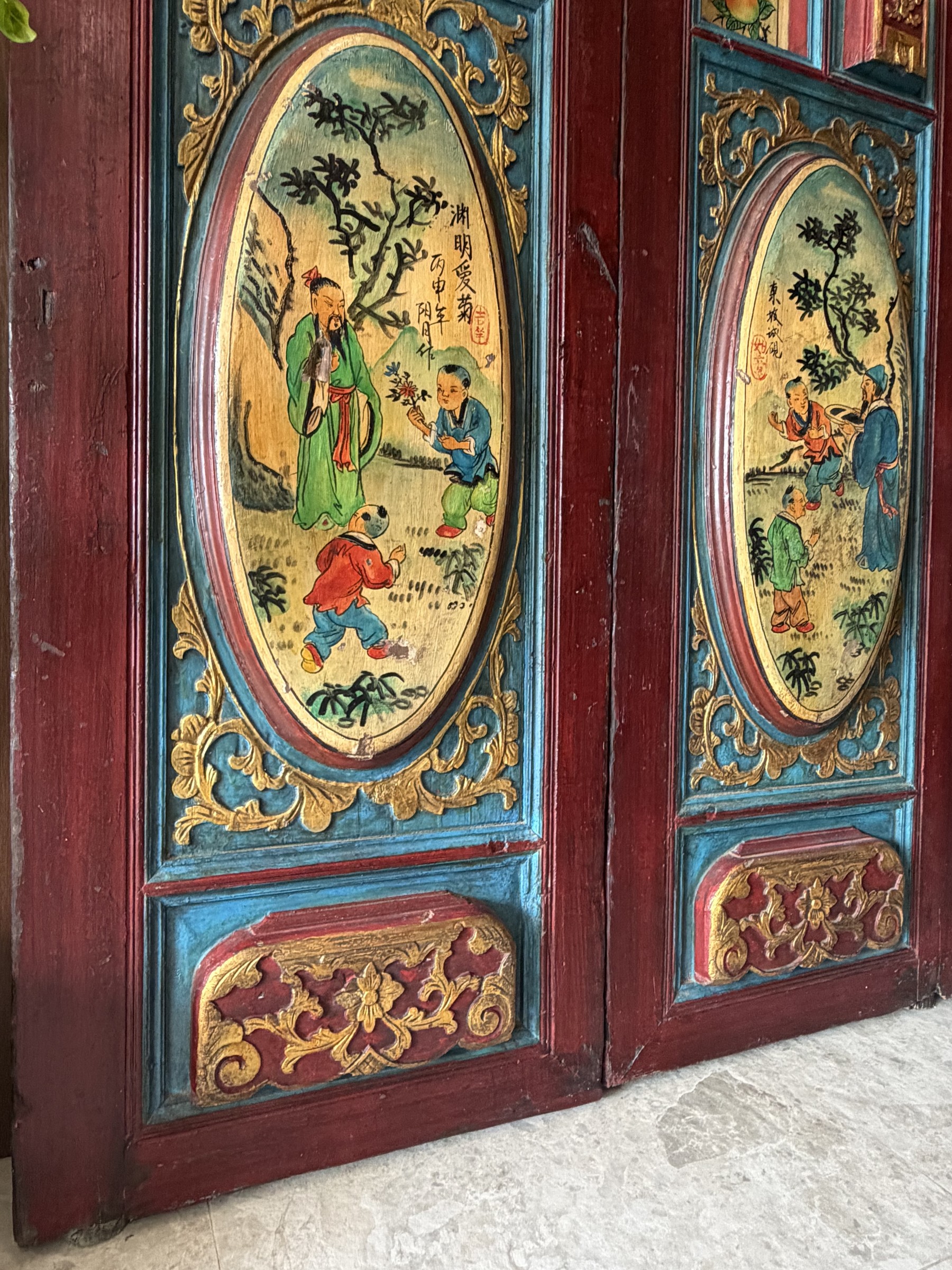 Pair of Fujian Painted Doors with Literati Panels view 7