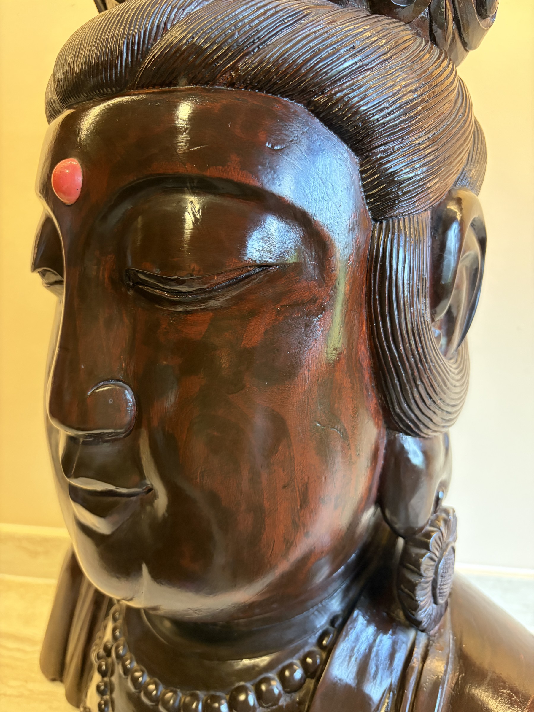 Carved Wood Bust of Guanyin with Amitabha Crown view 7