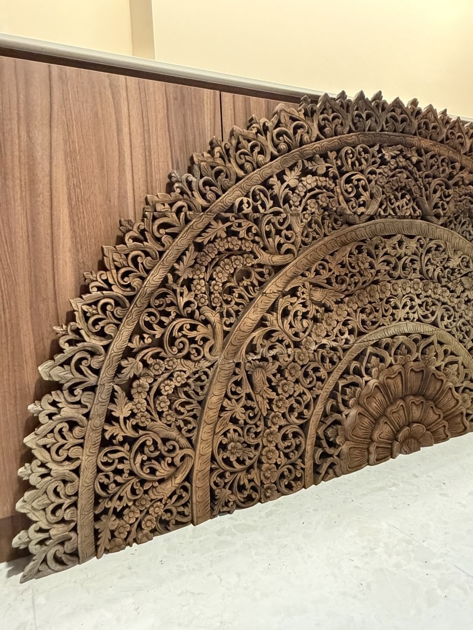 Carved Teak Lotus Mandala Headboard Panel view 7