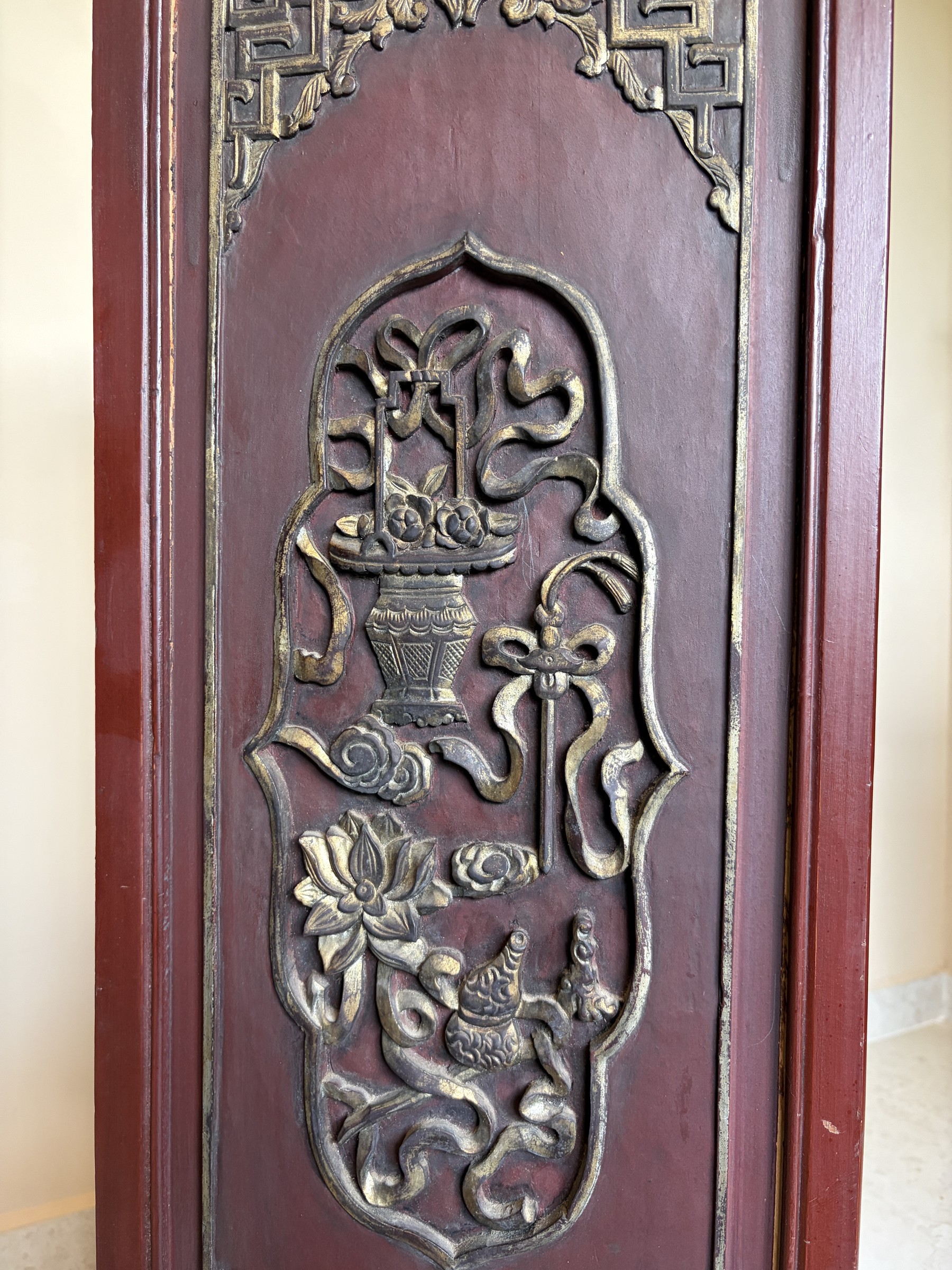 Teochew Red Lacquer Cabinet with Gilt Carved Panels view 8