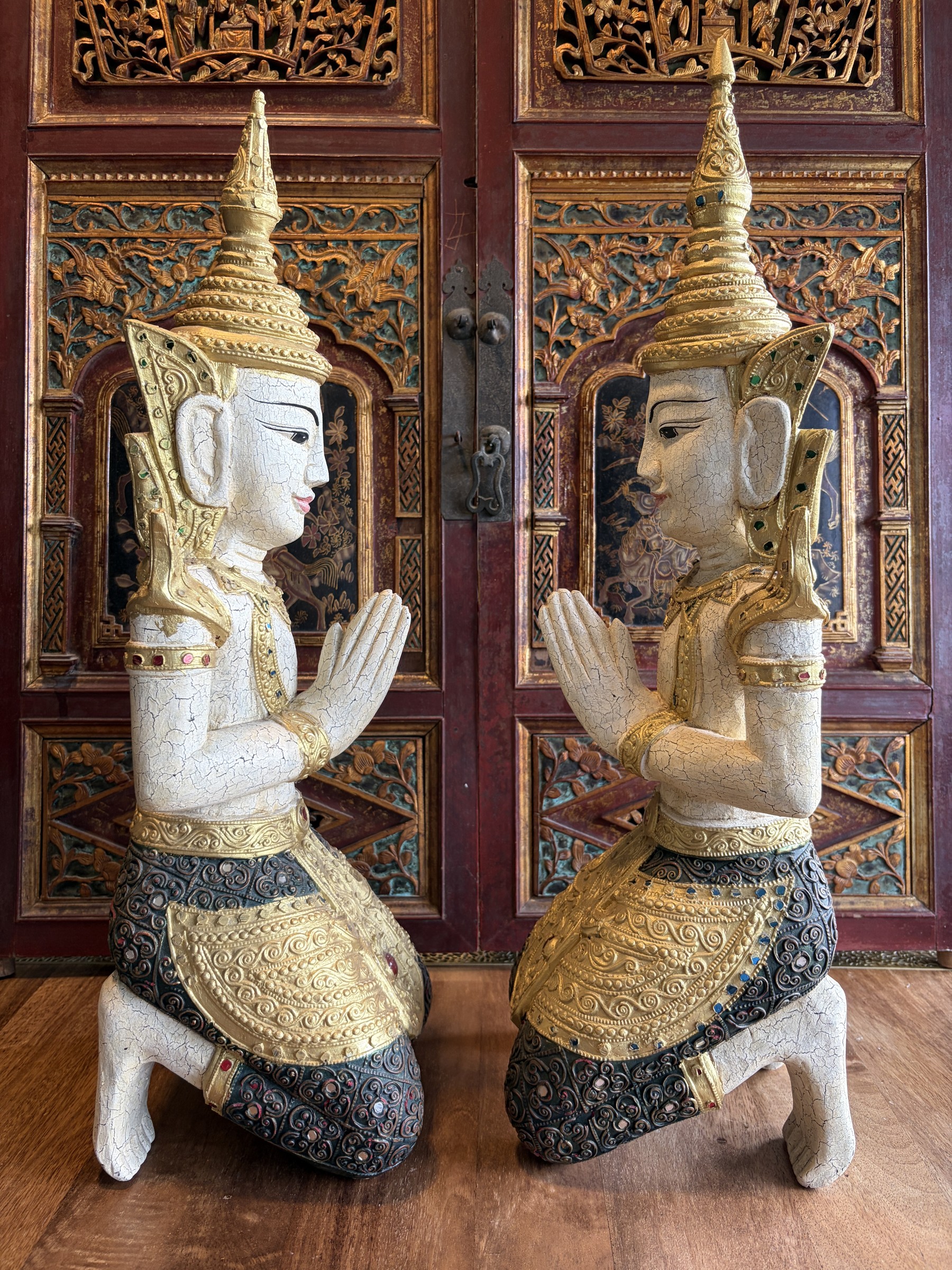 Pair of Burmese Kneeling Temple Guardians view 7