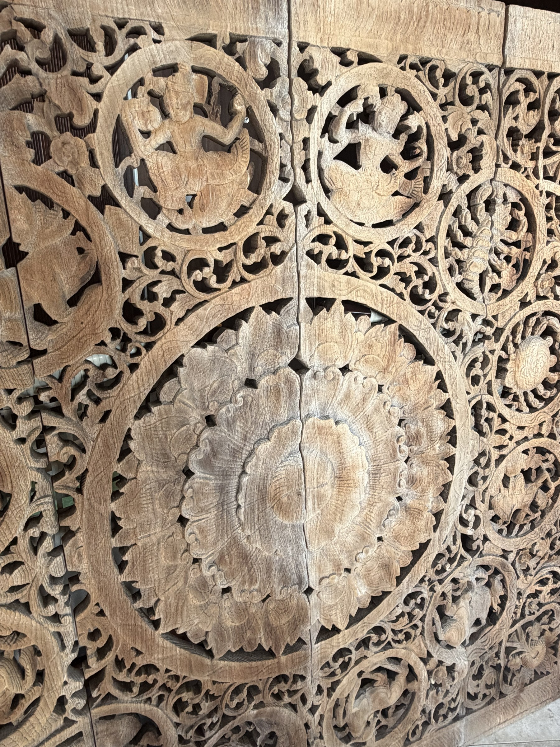 Carved Teak Zodiac Panel Set with Lotus Medallion view 7