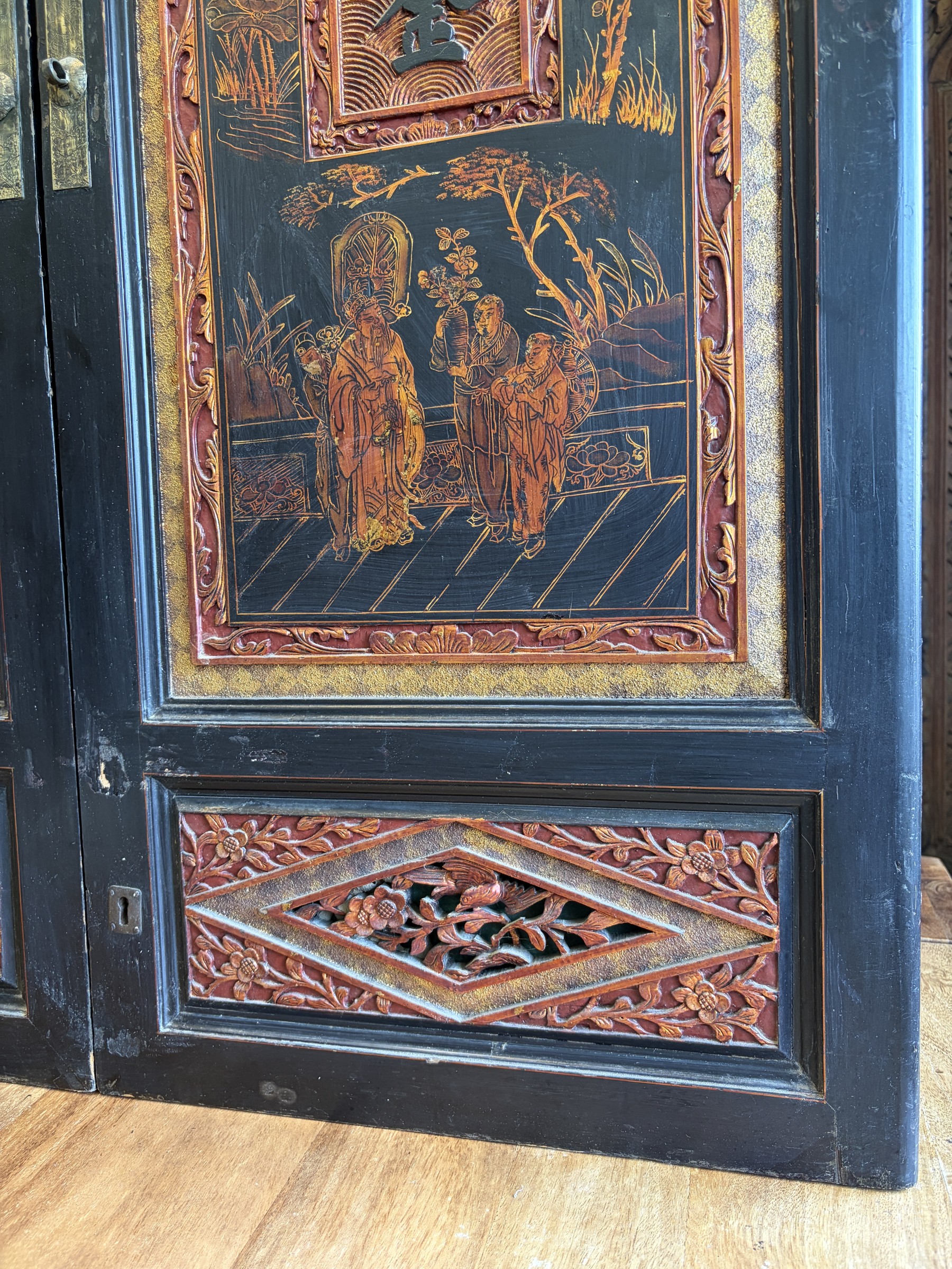 Pair of Teochew Gilt Lacquer Carved Door Panels view 8