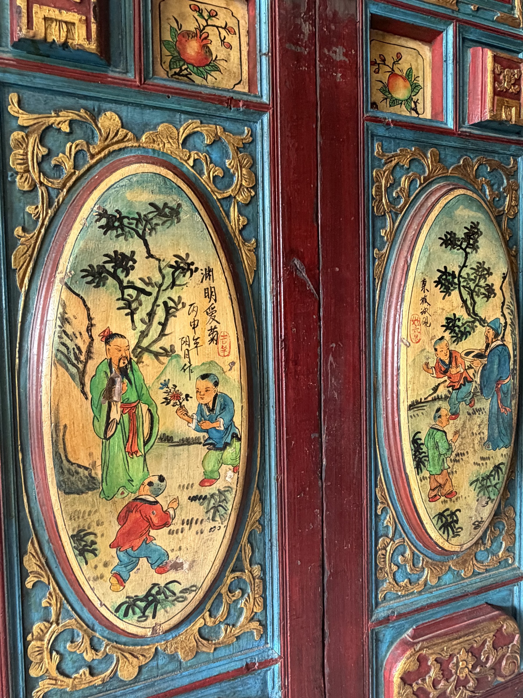 Pair of Fujian Painted Doors with Literati Panels view 8