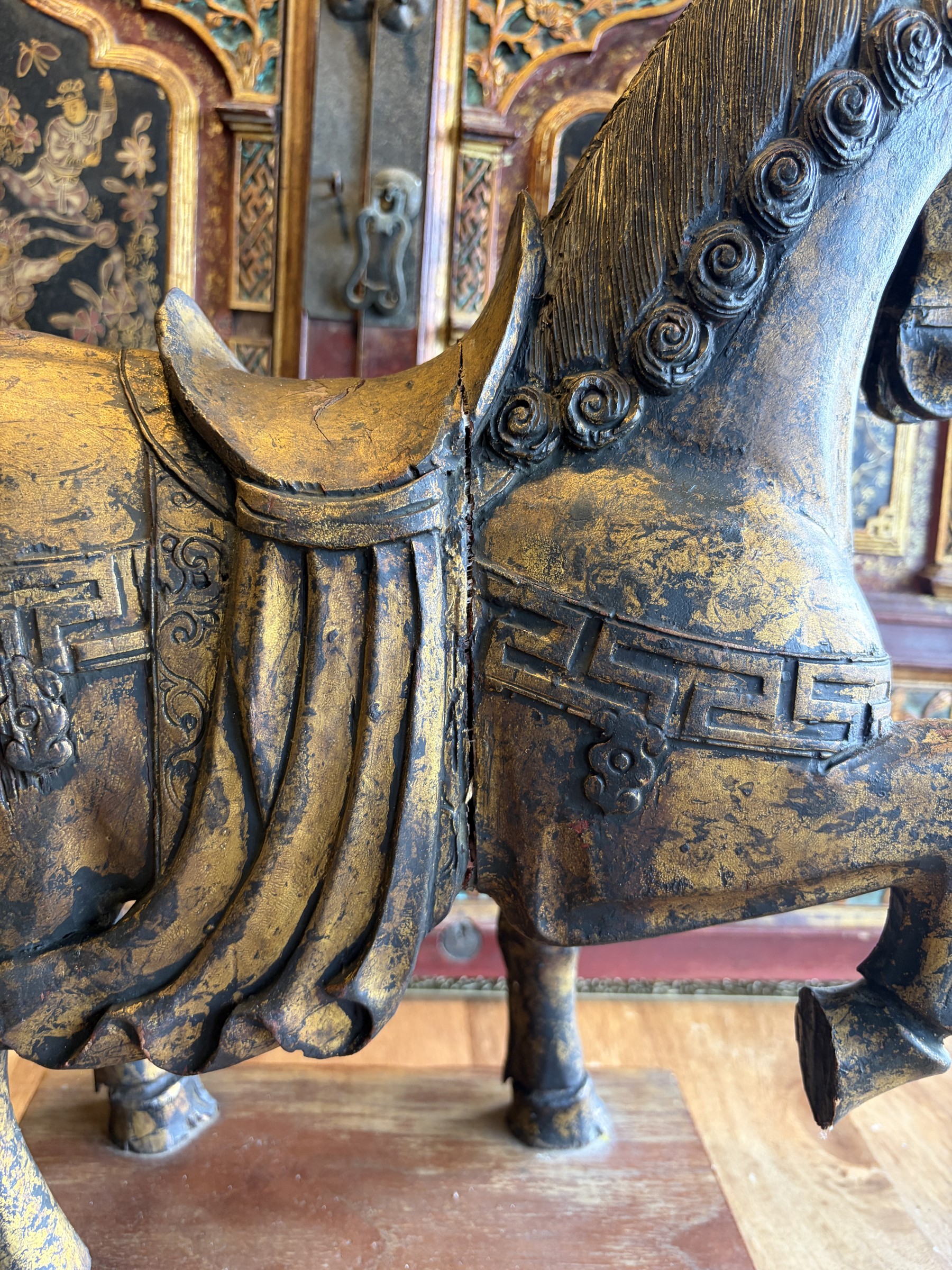 Gilt Lacquered Tang-Style Horse with Raised Foreleg view 8