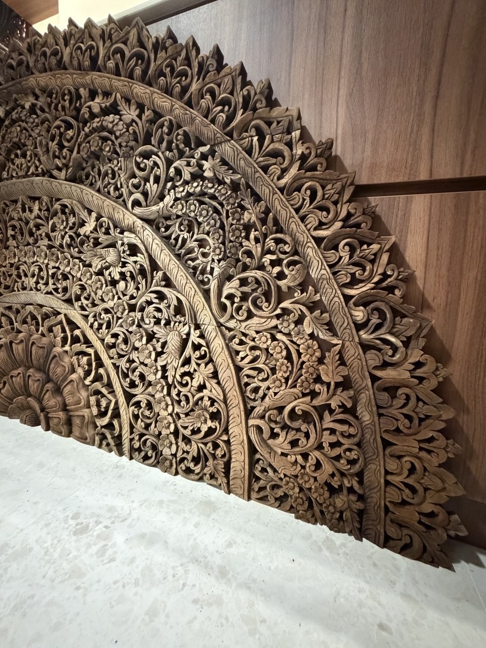 Carved Teak Lotus Mandala Headboard Panel view 8