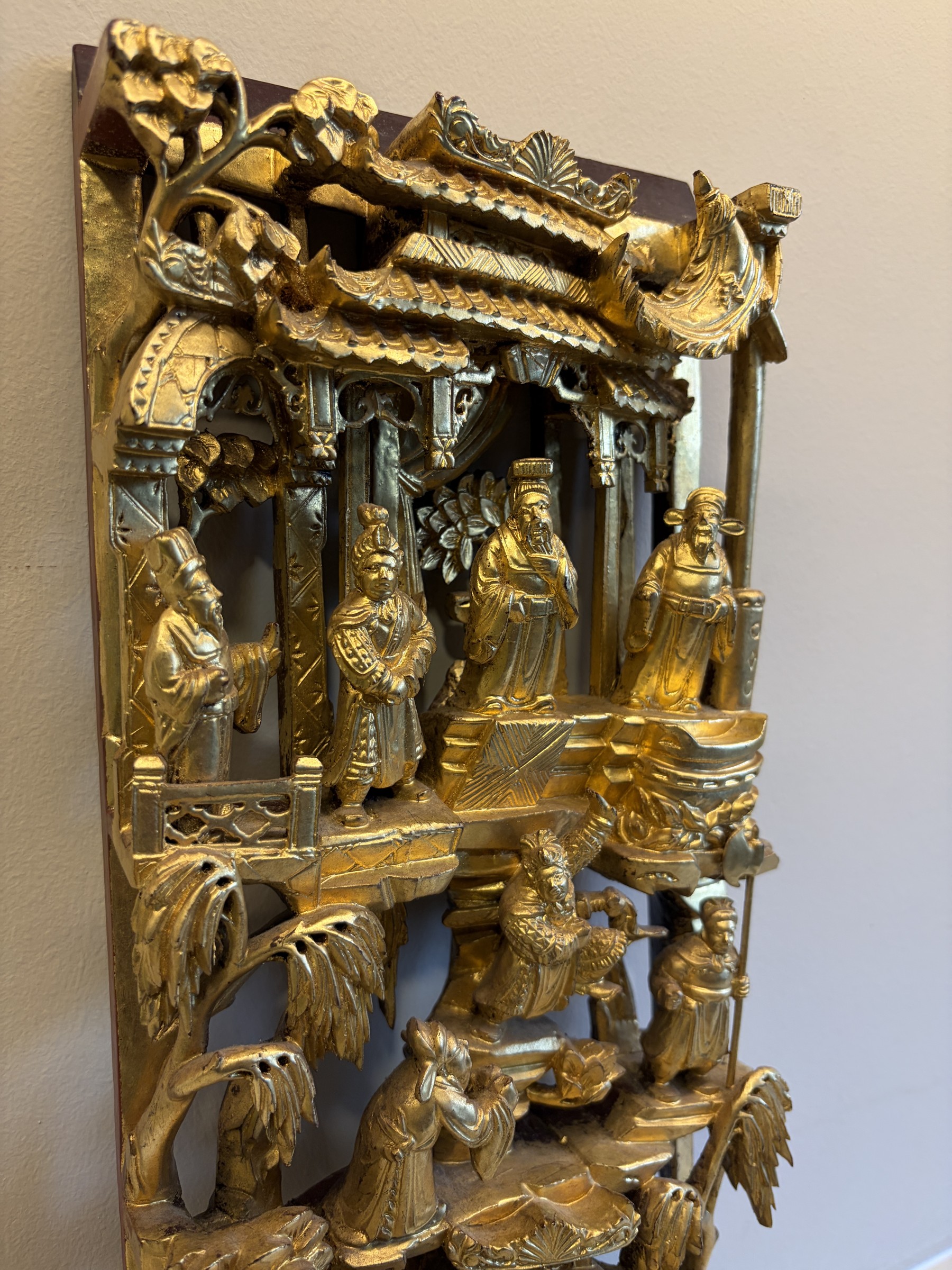 Teochew Gilt Woodcarving Panel with Pavilion Scenes view 5