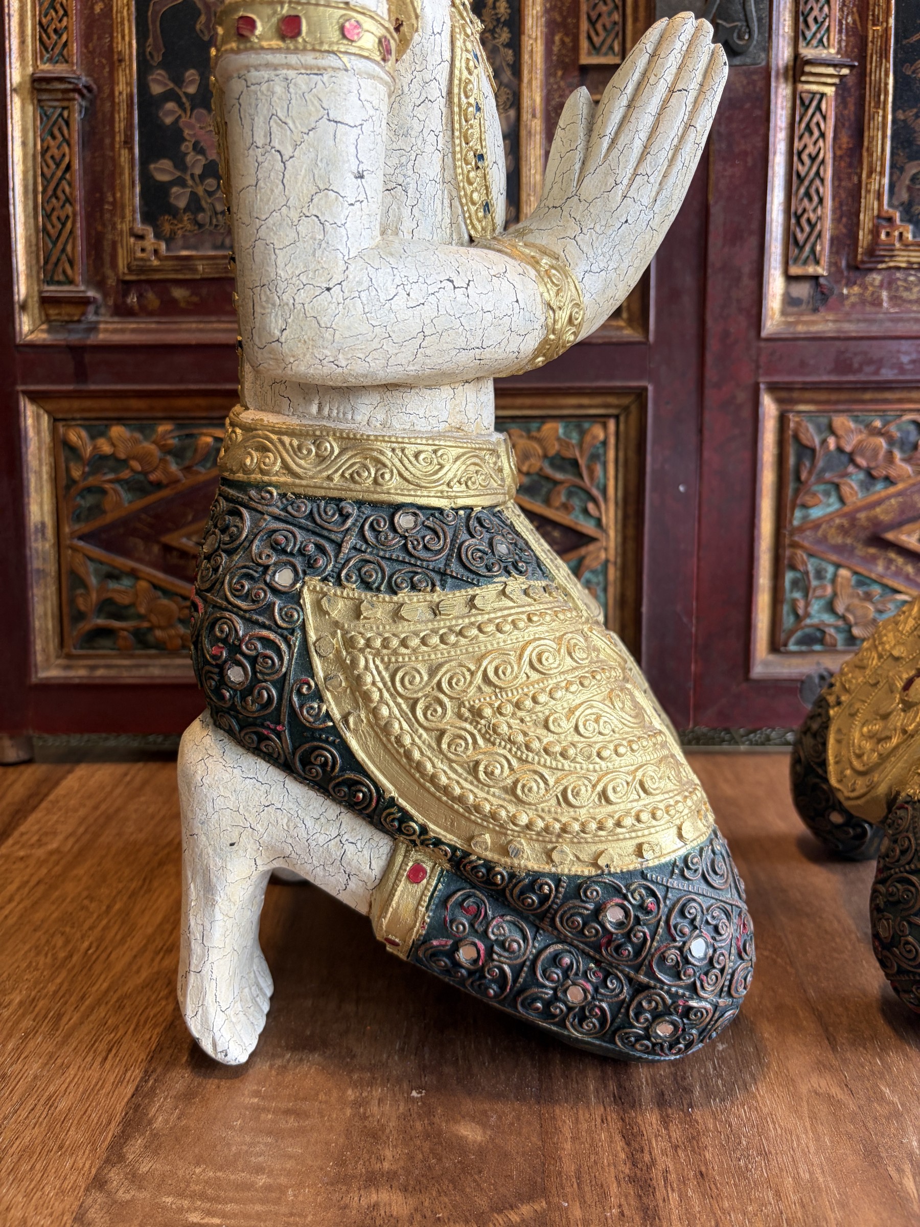 Pair of Burmese Kneeling Temple Guardians view 8