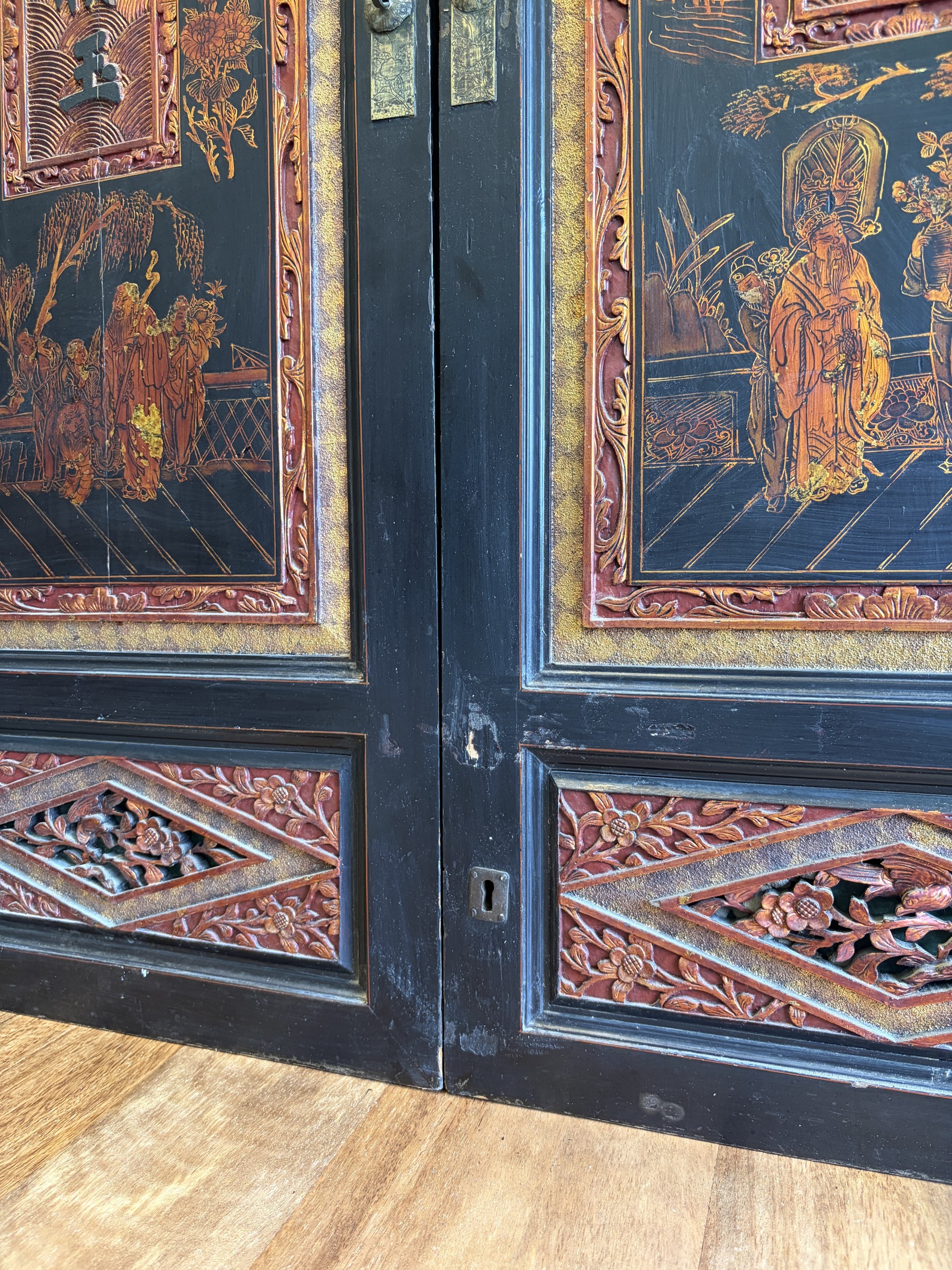 Pair of Teochew Gilt Lacquer Carved Door Panels view 9