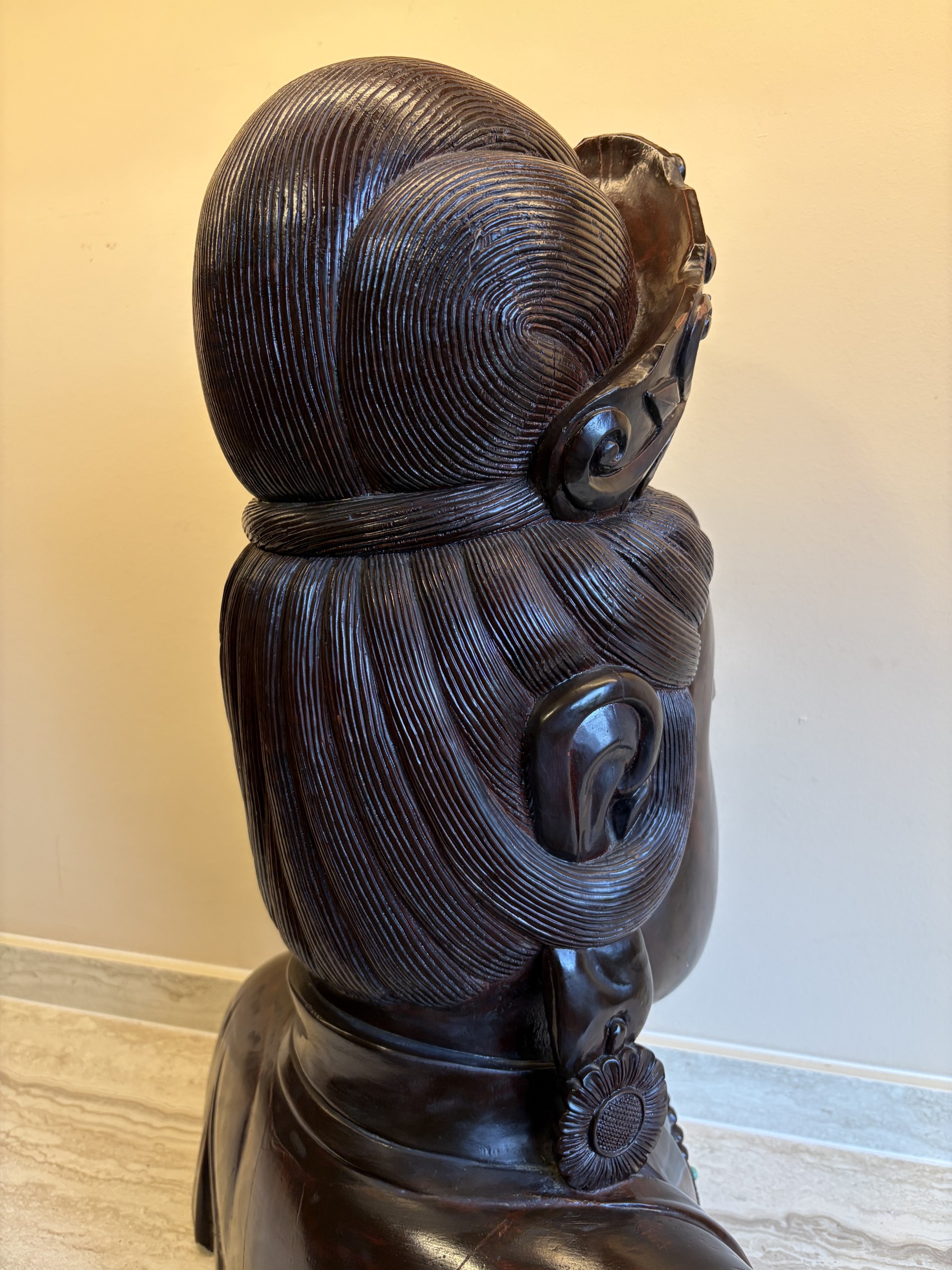 Carved Wood Bust of Guanyin with Amitabha Crown view 9