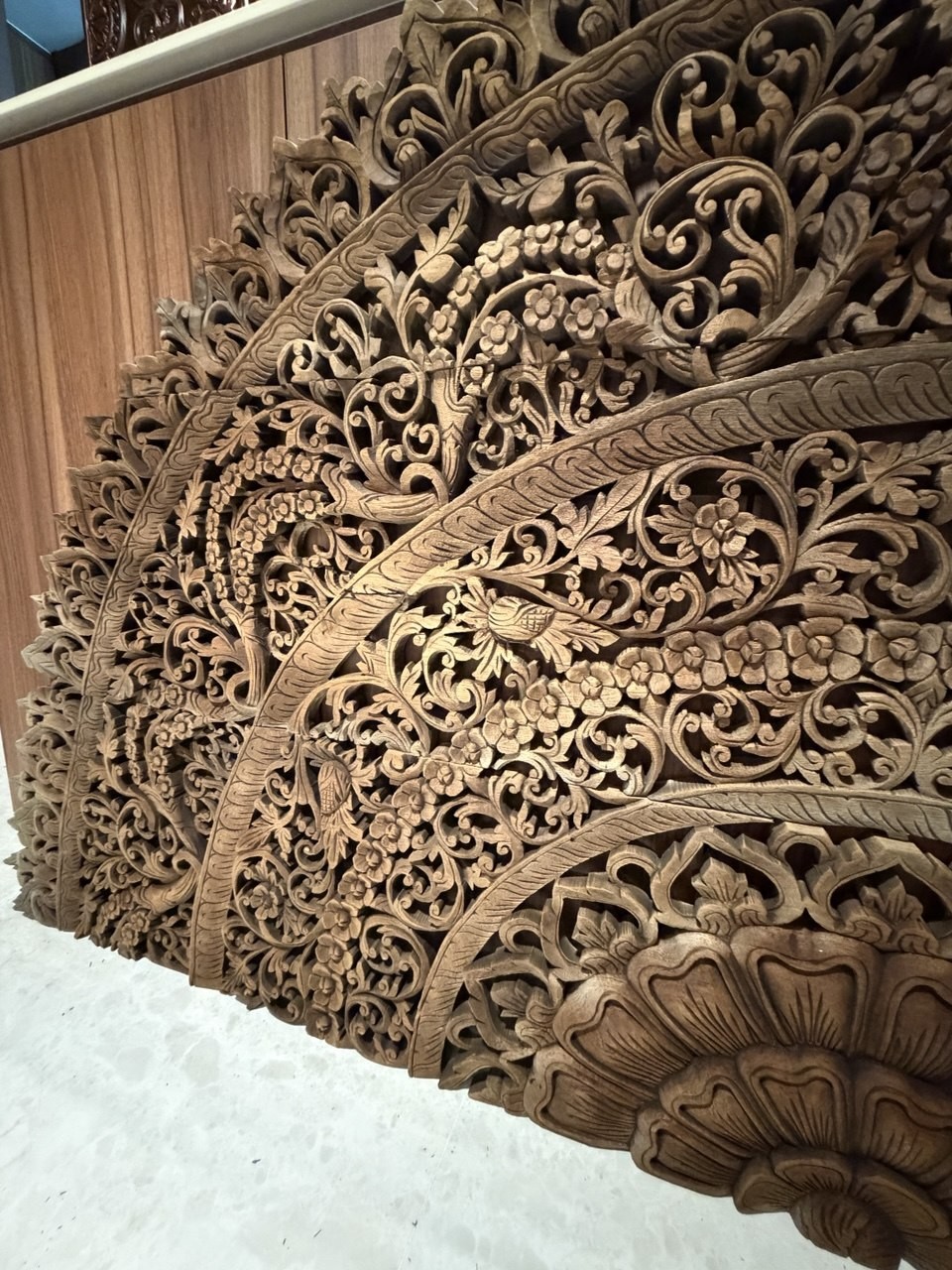 Carved Teak Lotus Mandala Headboard Panel view 9
