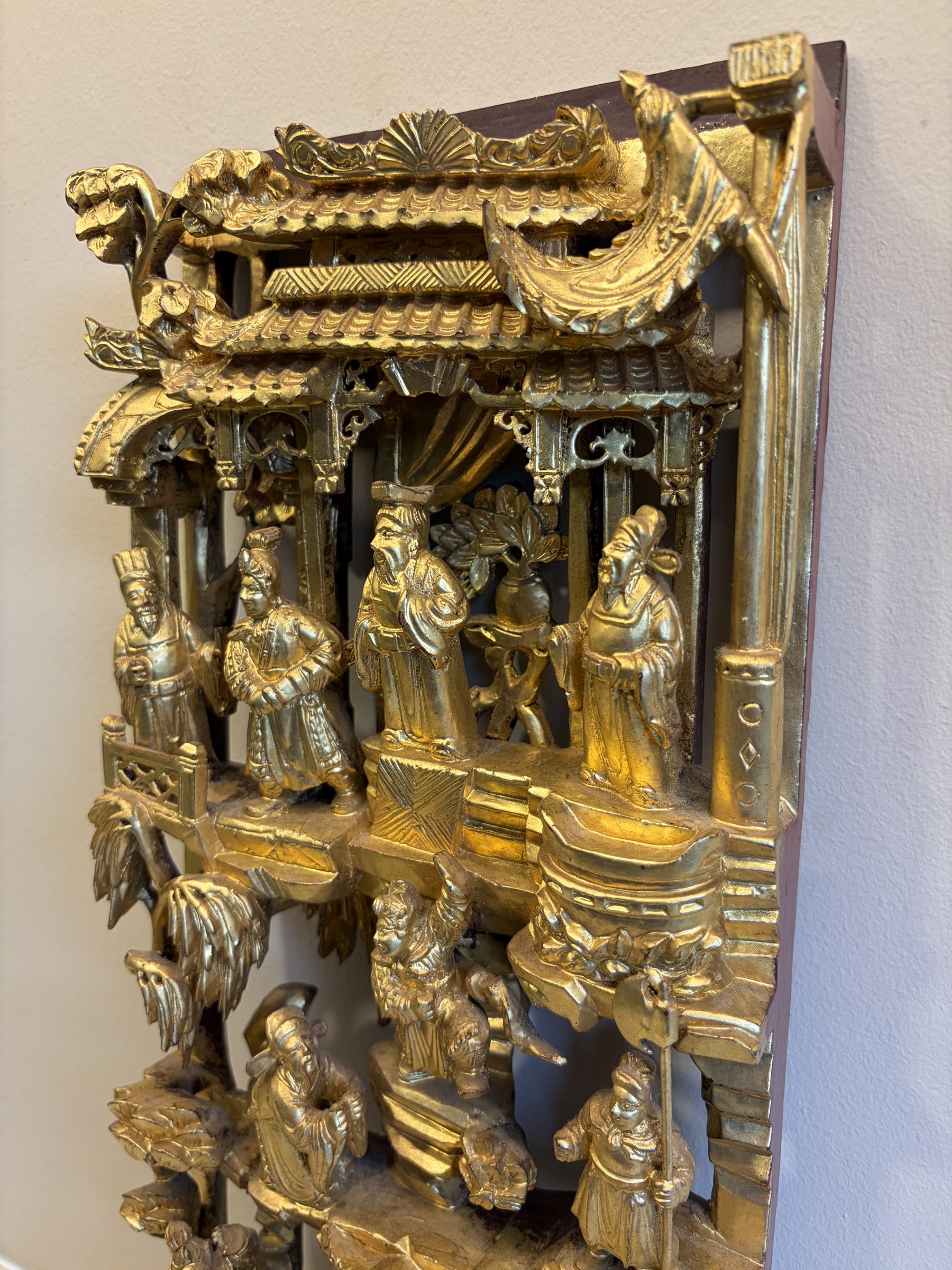 Teochew Gilt Woodcarving Panel with Pavilion Scenes view 6