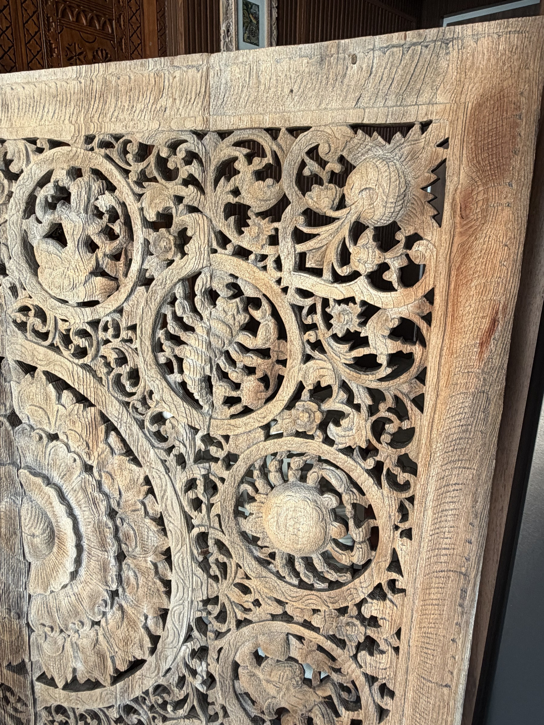 Carved Teak Zodiac Panel Set with Lotus Medallion view 9