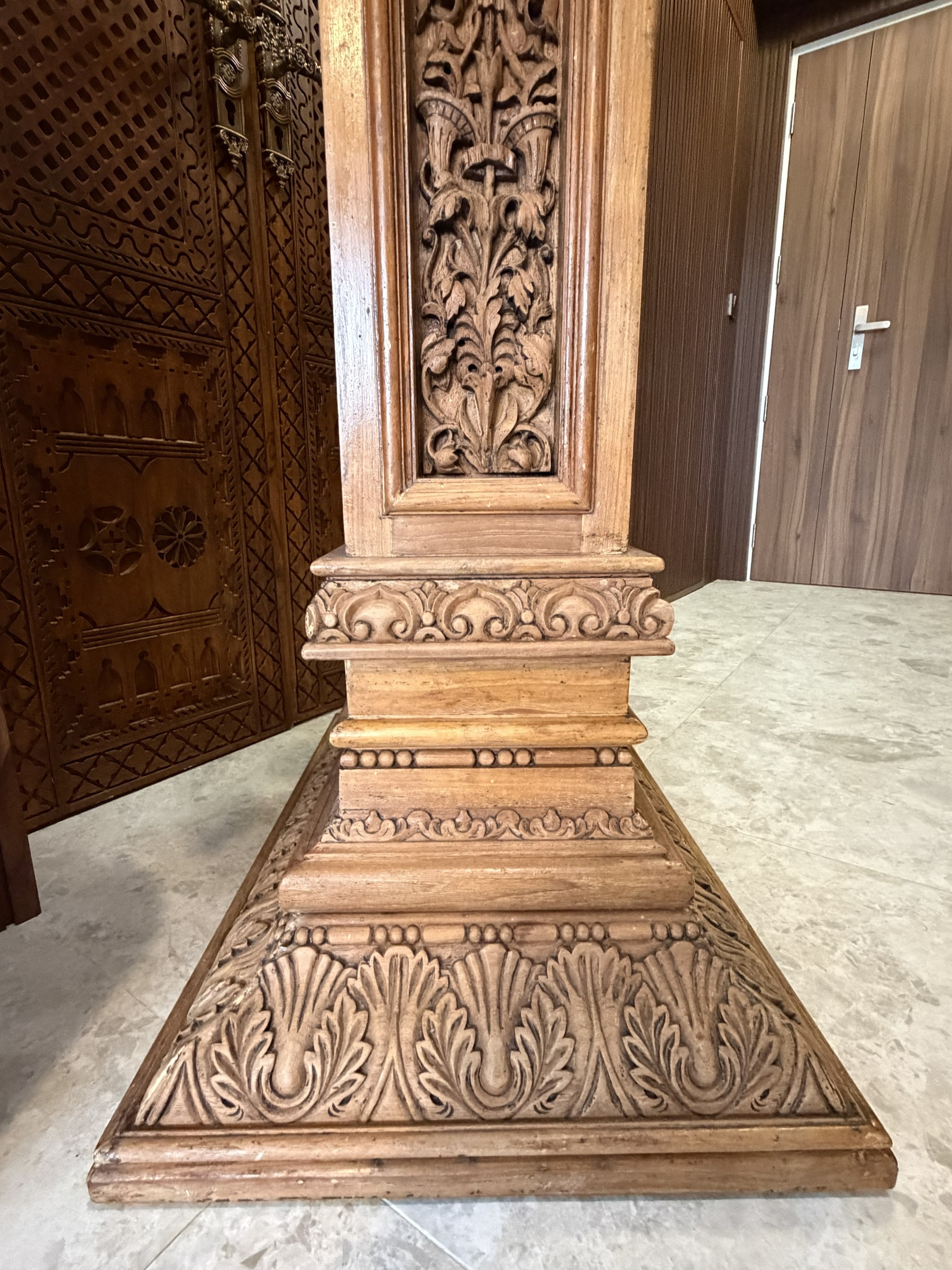 Carved Teak Pedestal with Lion and Acanthus Panels view 10