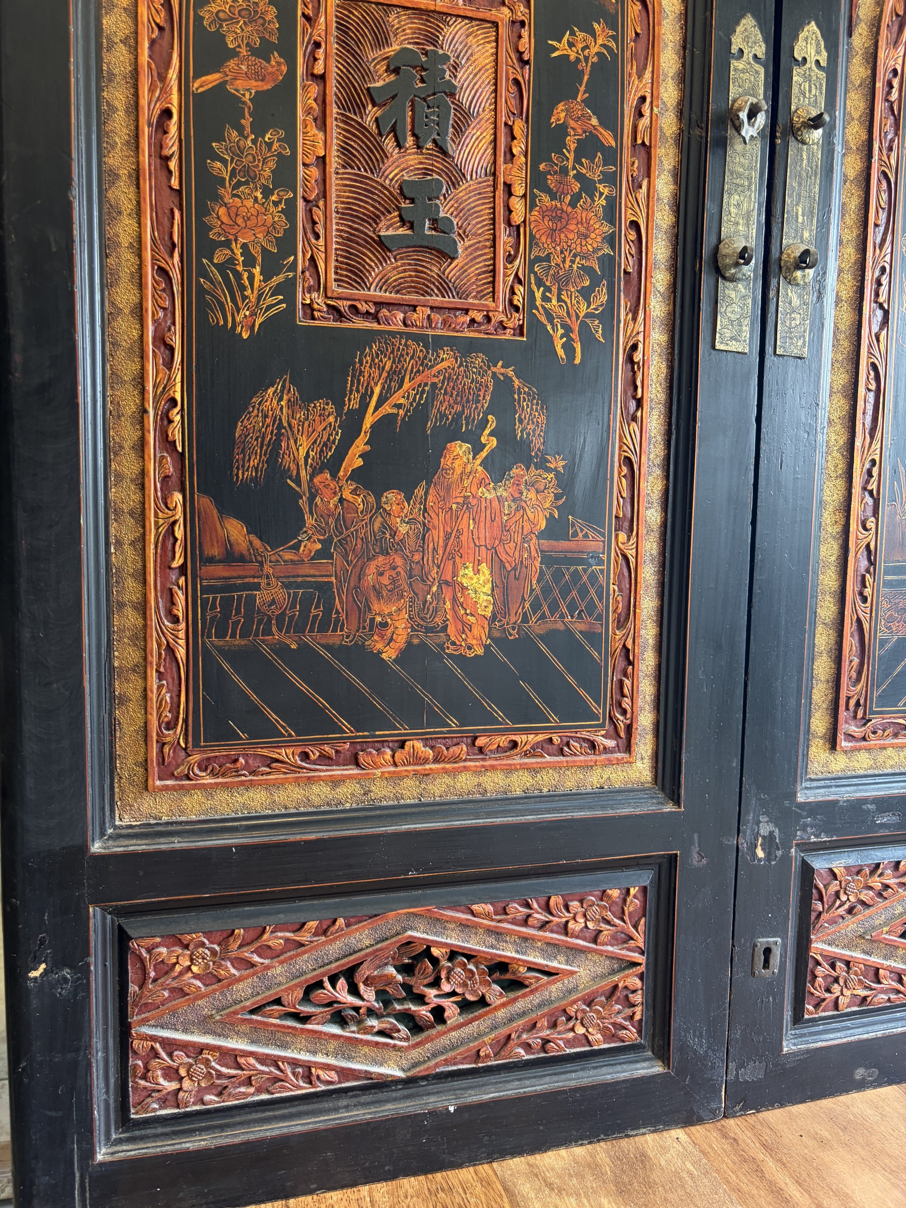 Pair of Teochew Gilt Lacquer Carved Door Panels view 10
