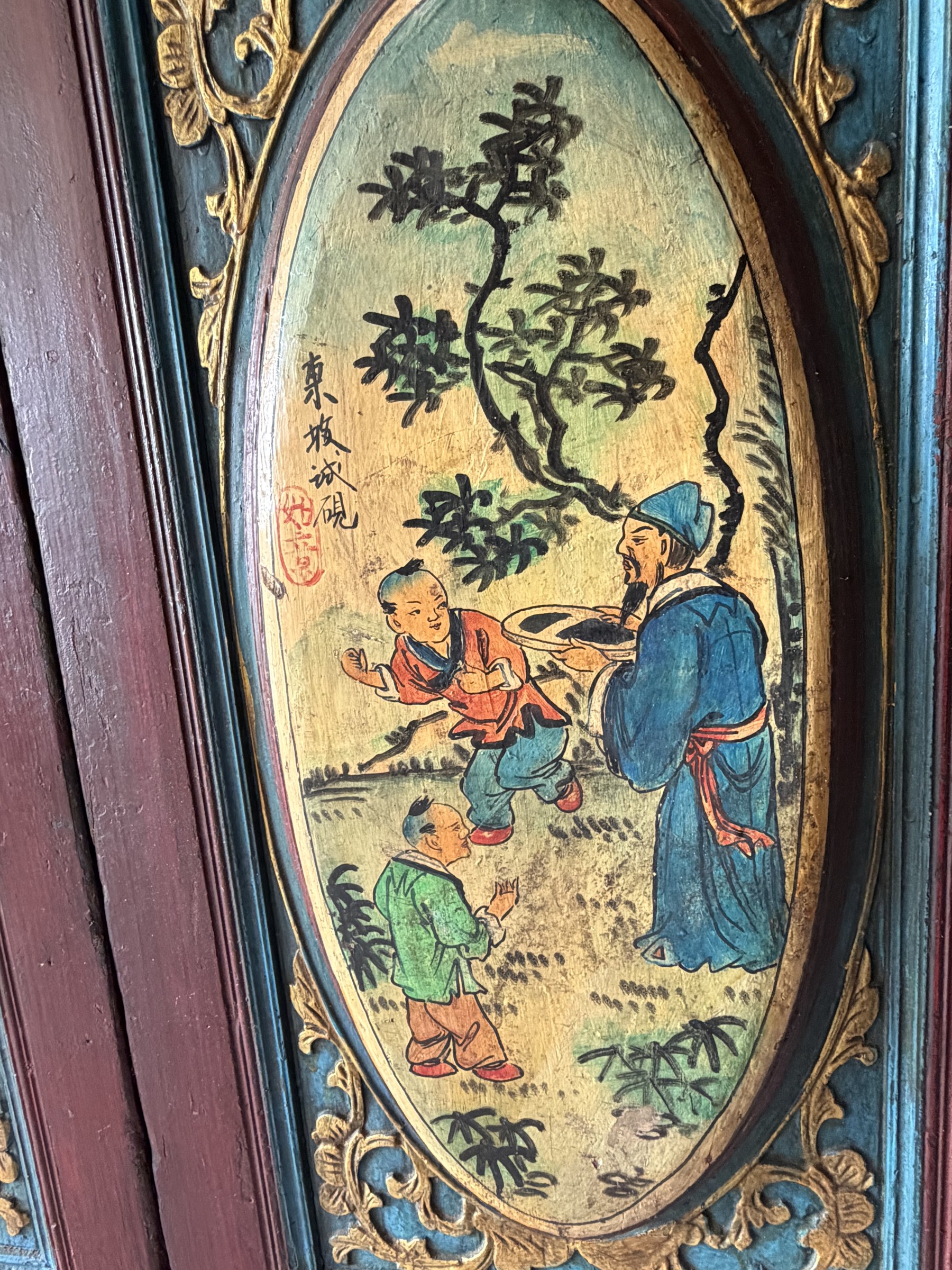 Pair of Fujian Painted Doors with Literati Panels view 10