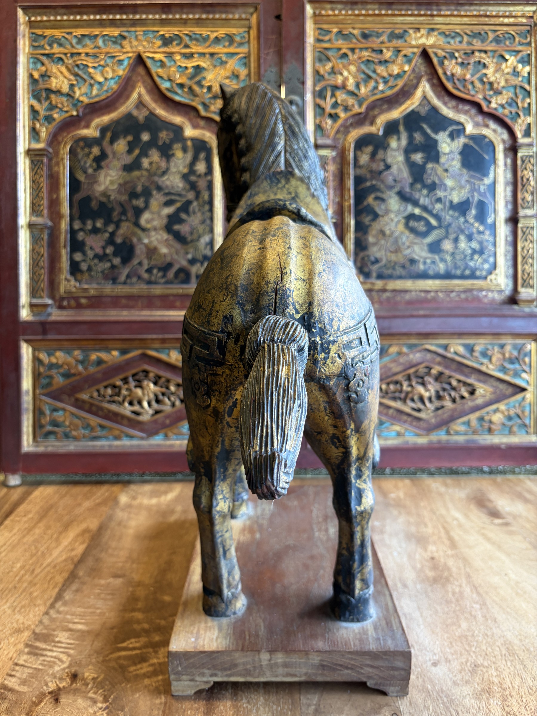 Gilt Lacquered Tang-Style Horse with Raised Foreleg view 10