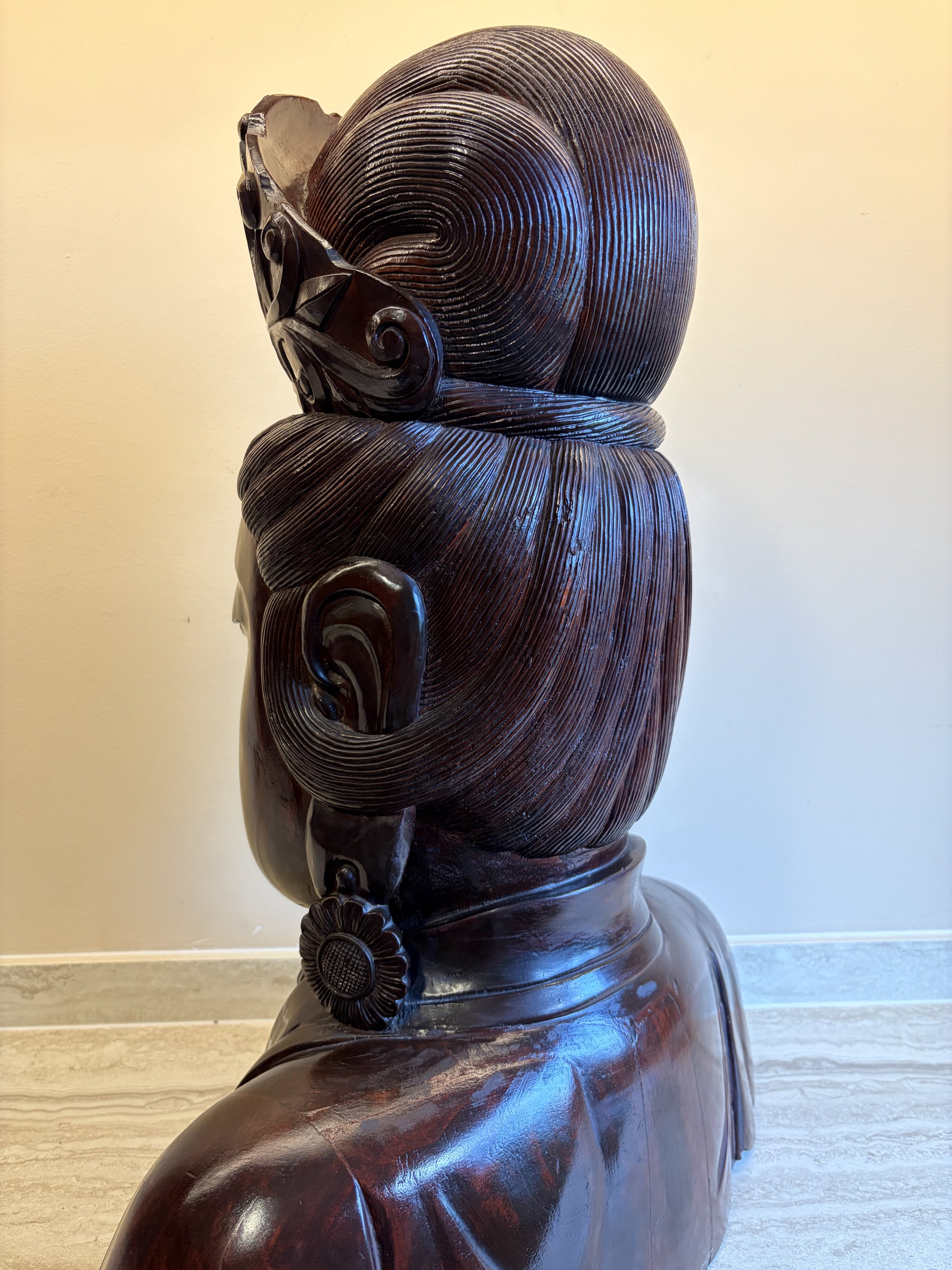 Carved Wood Bust of Guanyin with Amitabha Crown view 10