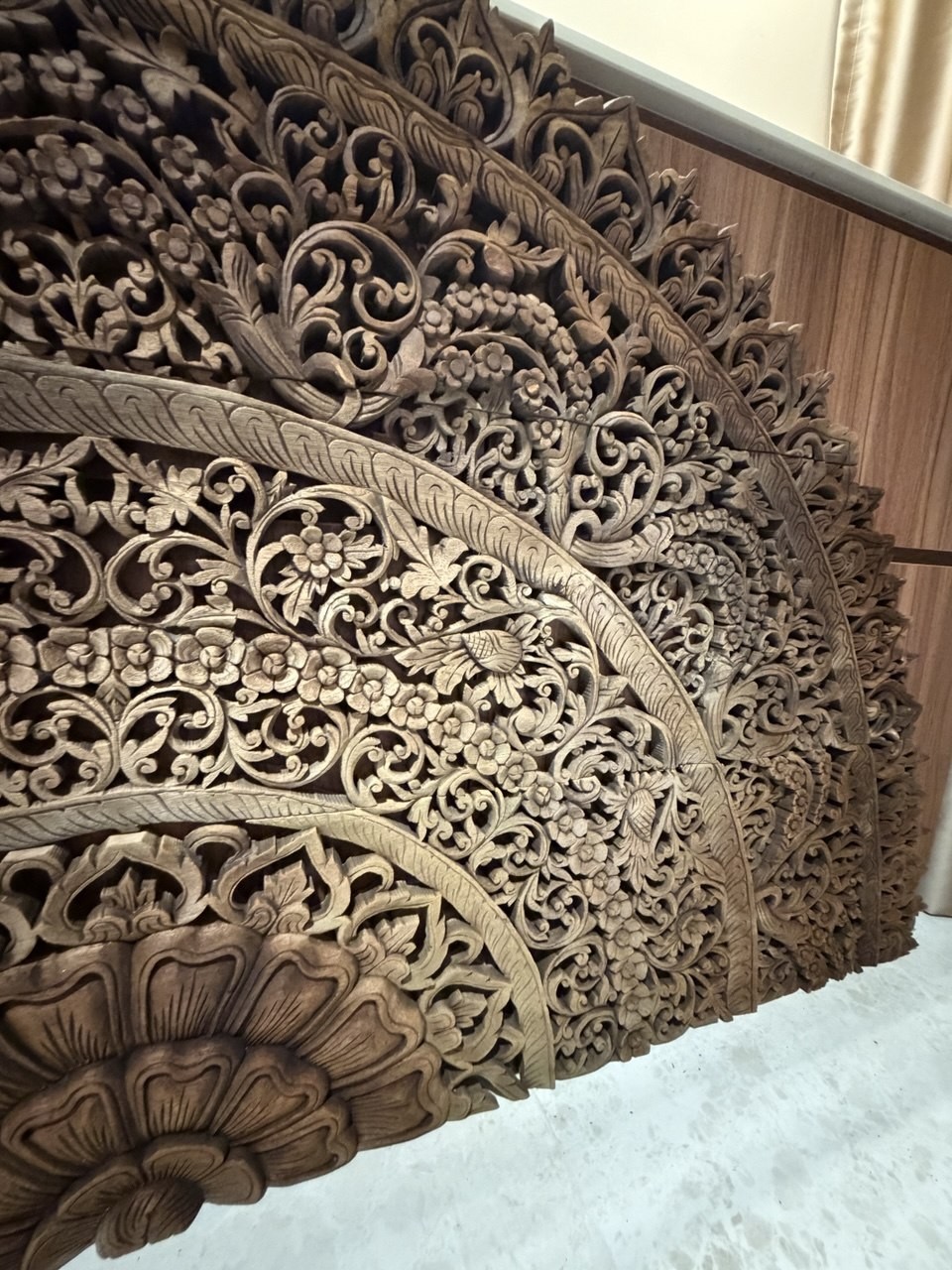 Carved Teak Lotus Mandala Headboard Panel view 10